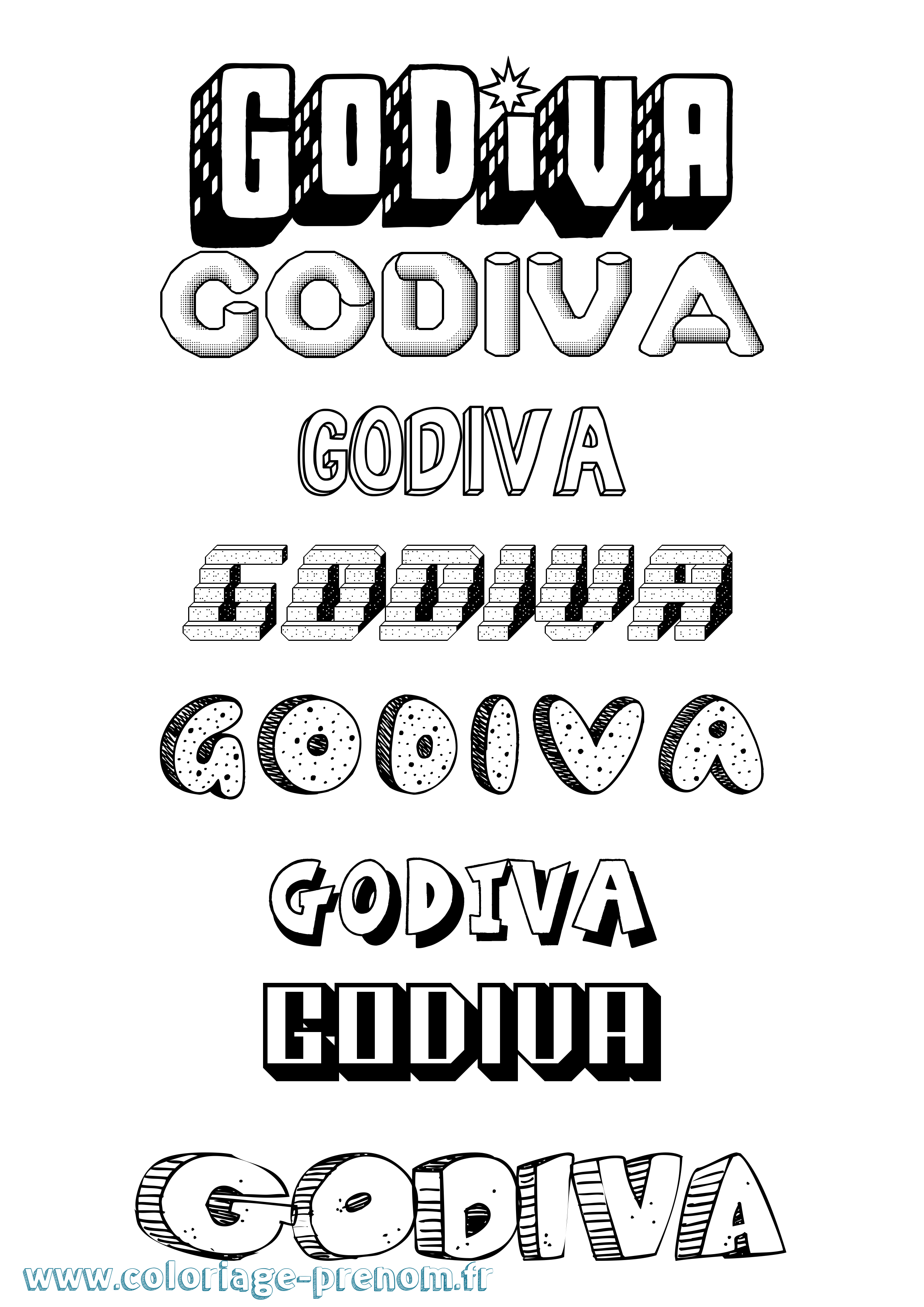 Coloriage Godiva Effet 3D Coloriage prénom Godiva Effet 3D