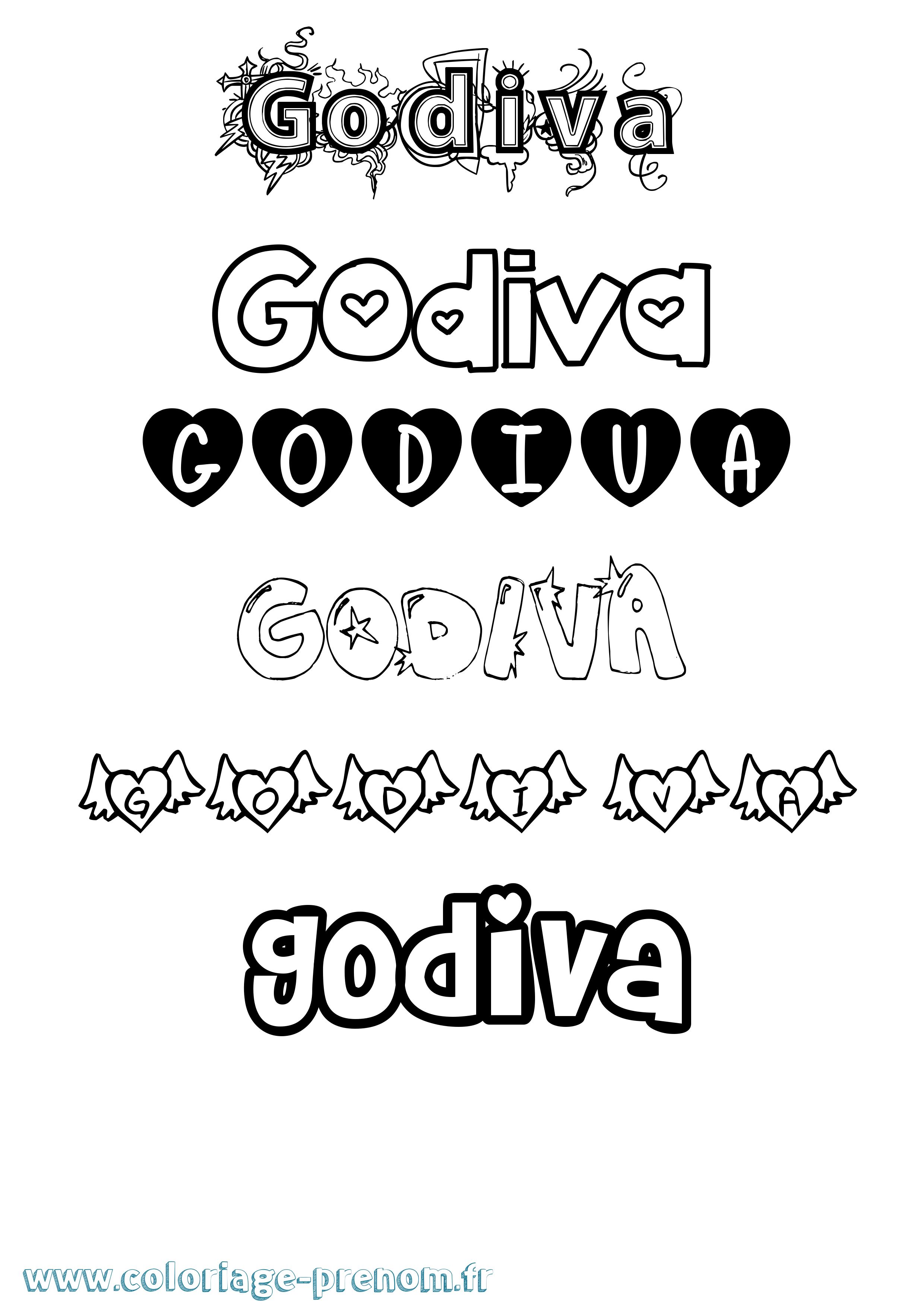 Coloriage Godiva Girly Coloriage prénom Godiva Girly
