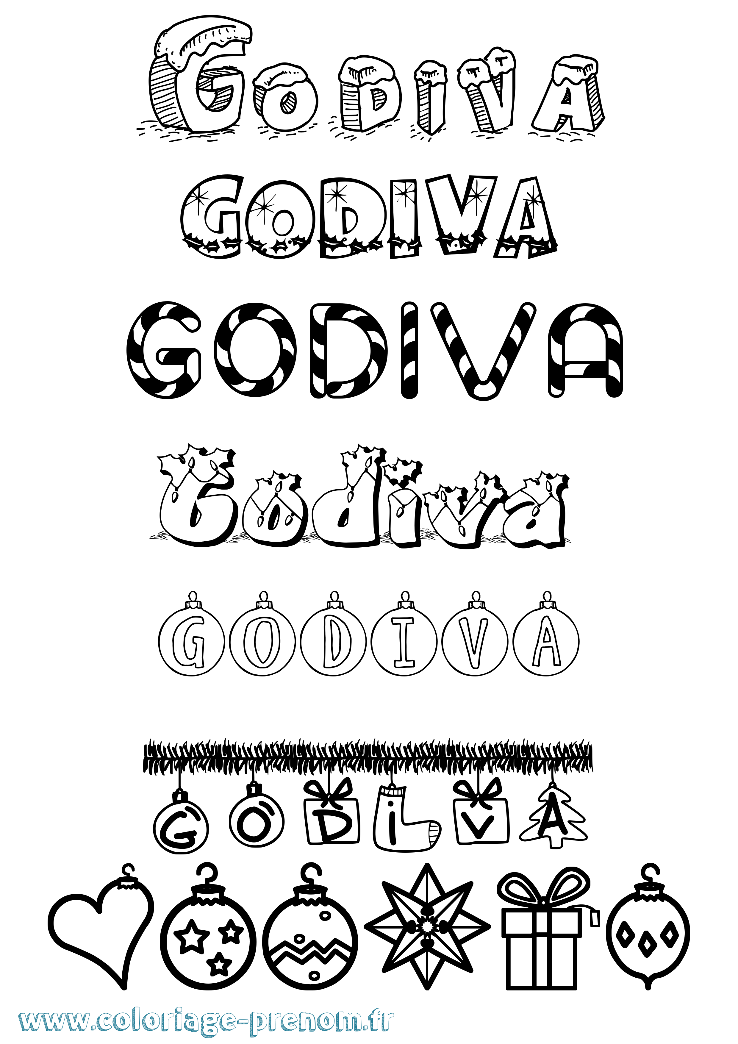 Coloriage Godiva Noël Coloriage prénom Godiva Noël