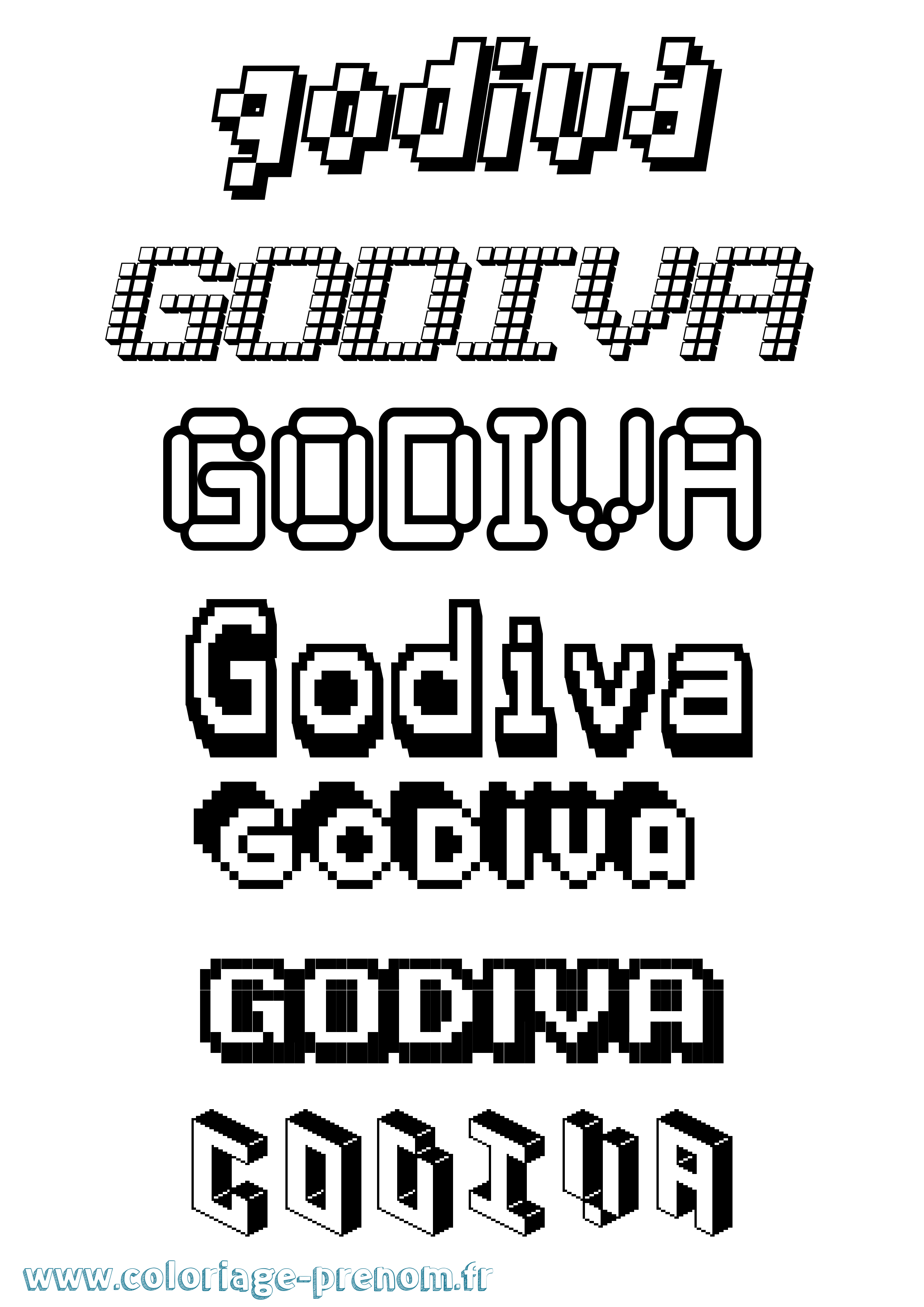 Coloriage Godiva Pixel Coloriage prénom Godiva Pixel