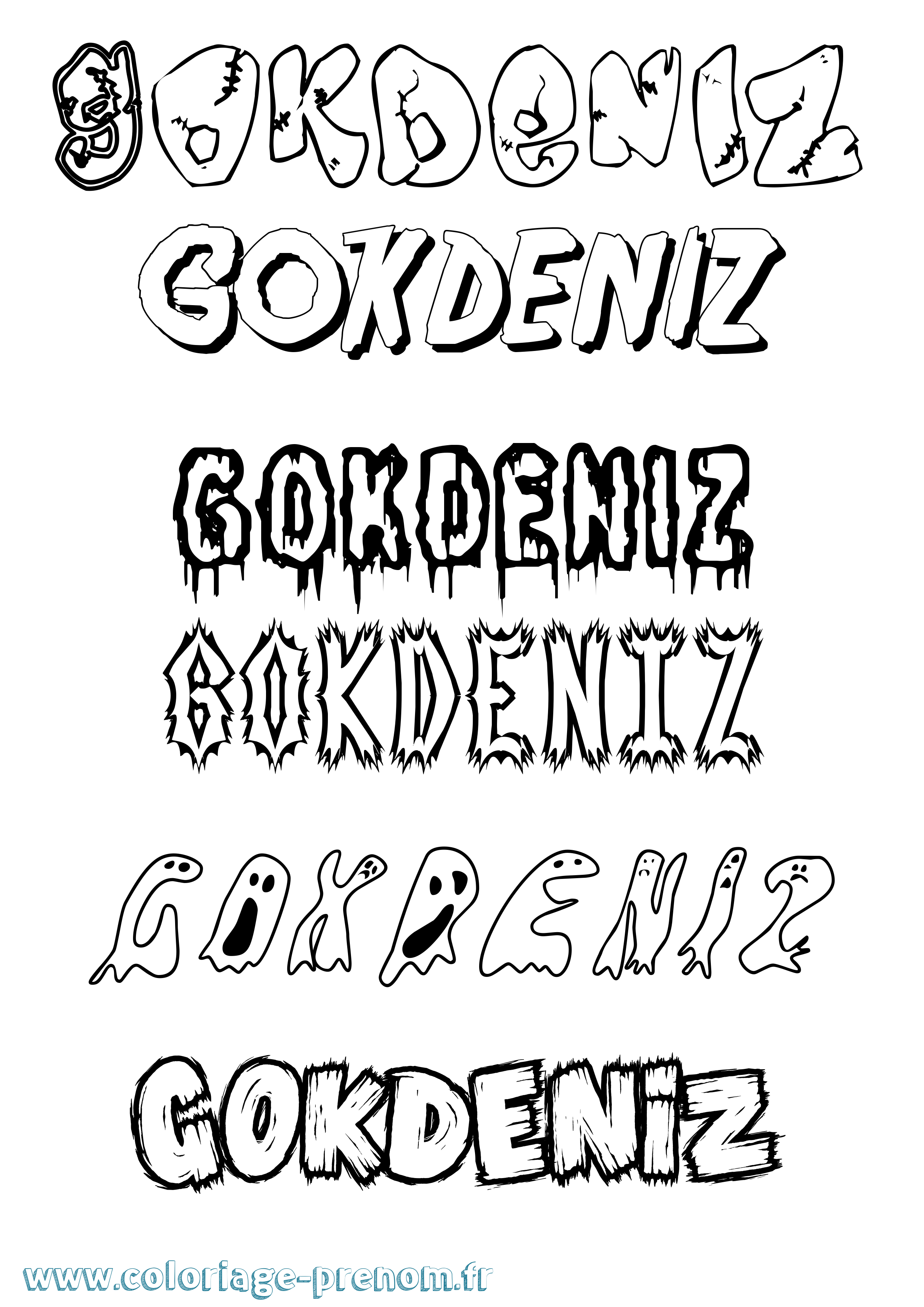 Coloriage Gokdeniz Frisson Coloriage prénom Gokdeniz Frisson