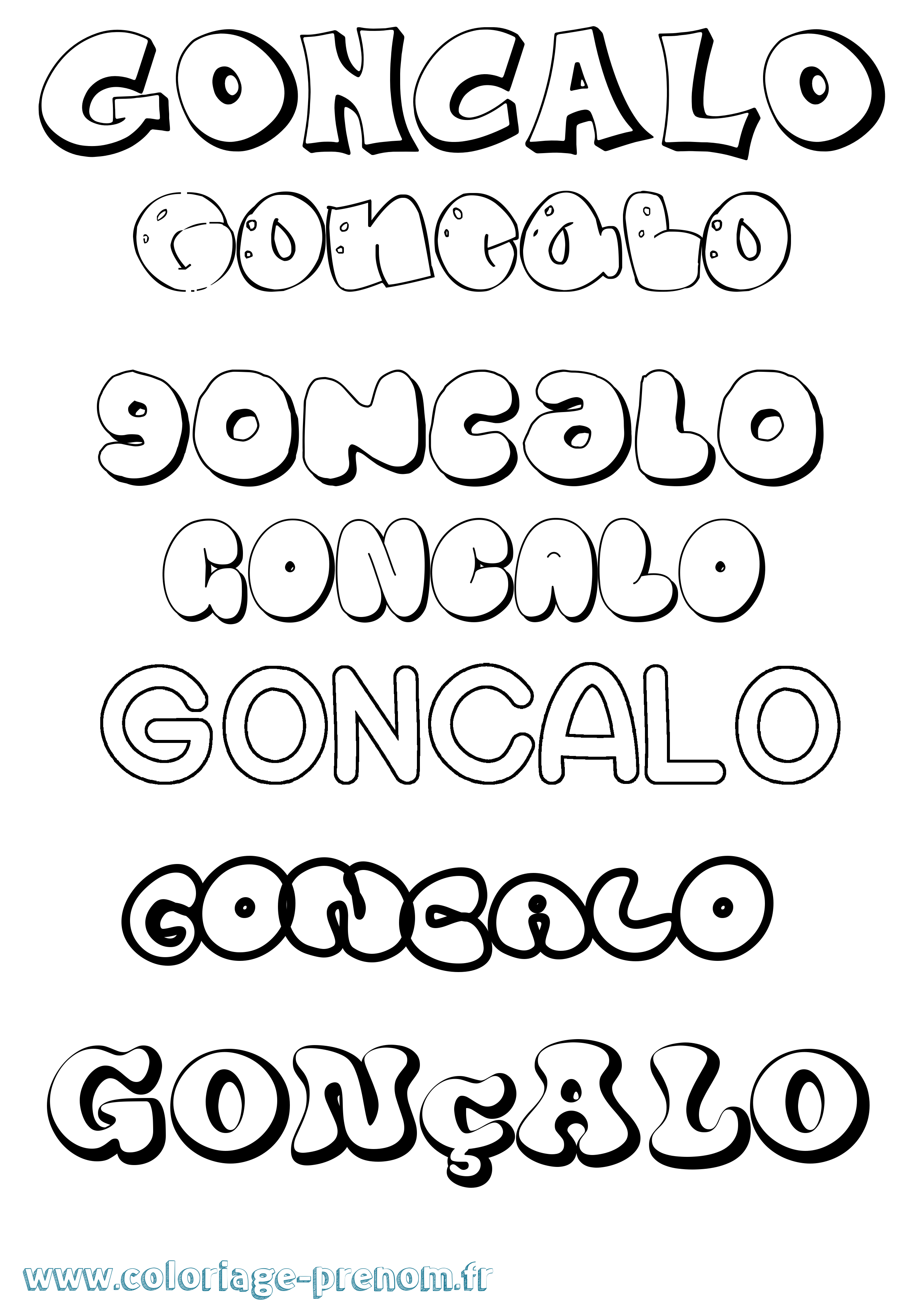 Coloriage Gonçalo Bubble Coloriage prénom Gonçalo Bubble