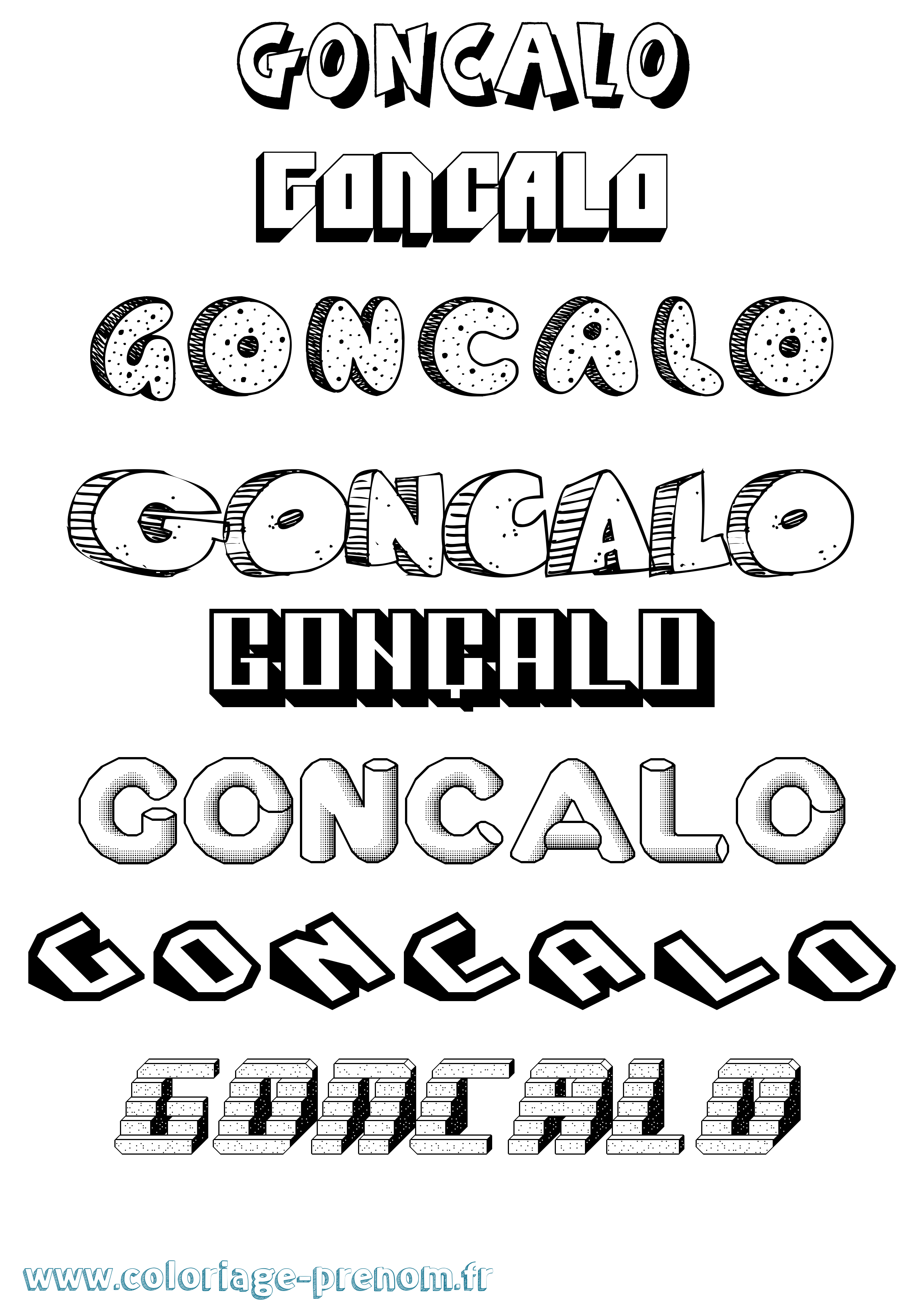 Coloriage Gonçalo Effet 3D Coloriage prénom Gonçalo Effet 3D