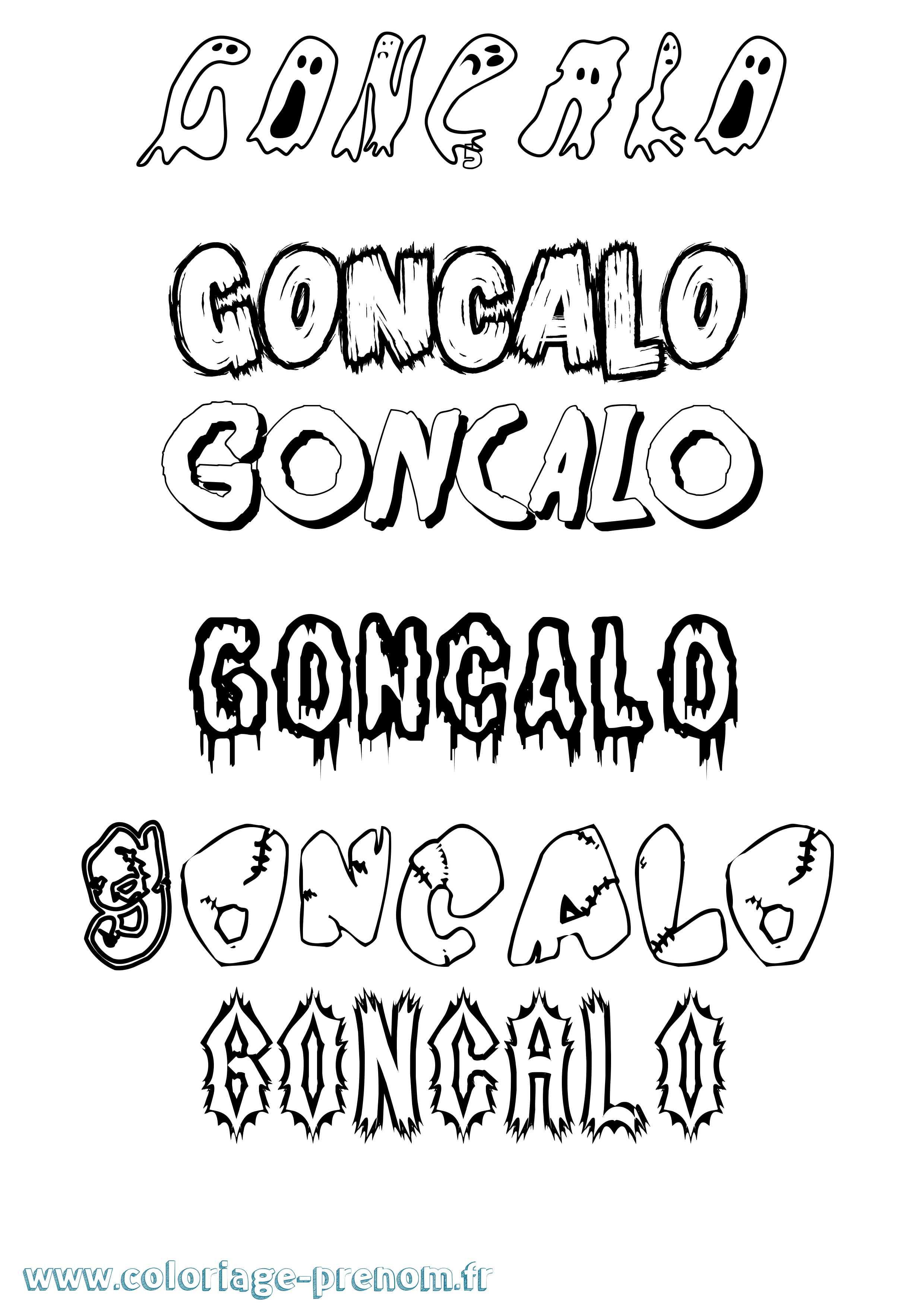 Coloriage Gonçalo Frisson Coloriage prénom Gonçalo Frisson