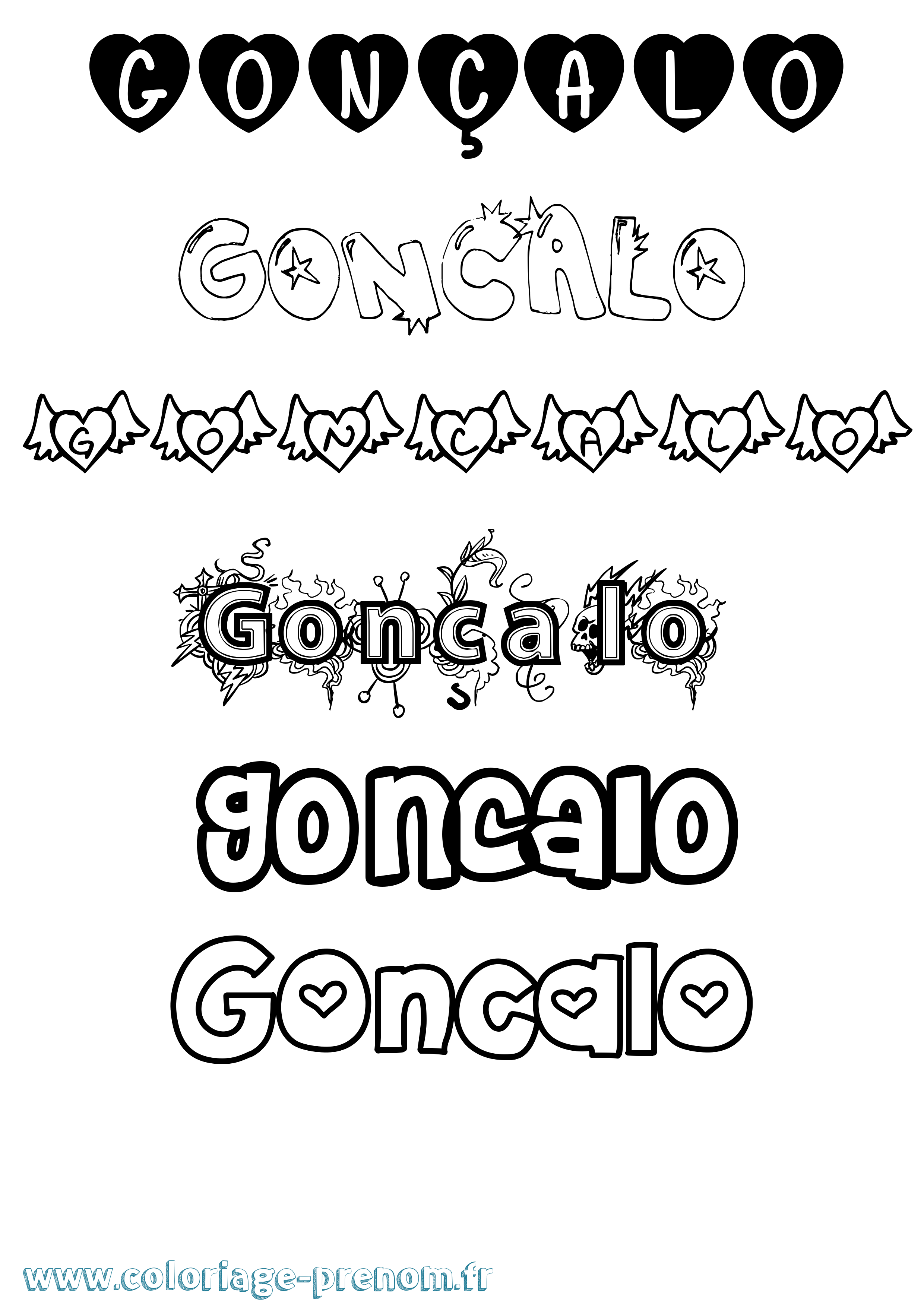 Coloriage Gonçalo Girly Coloriage prénom Gonçalo Girly