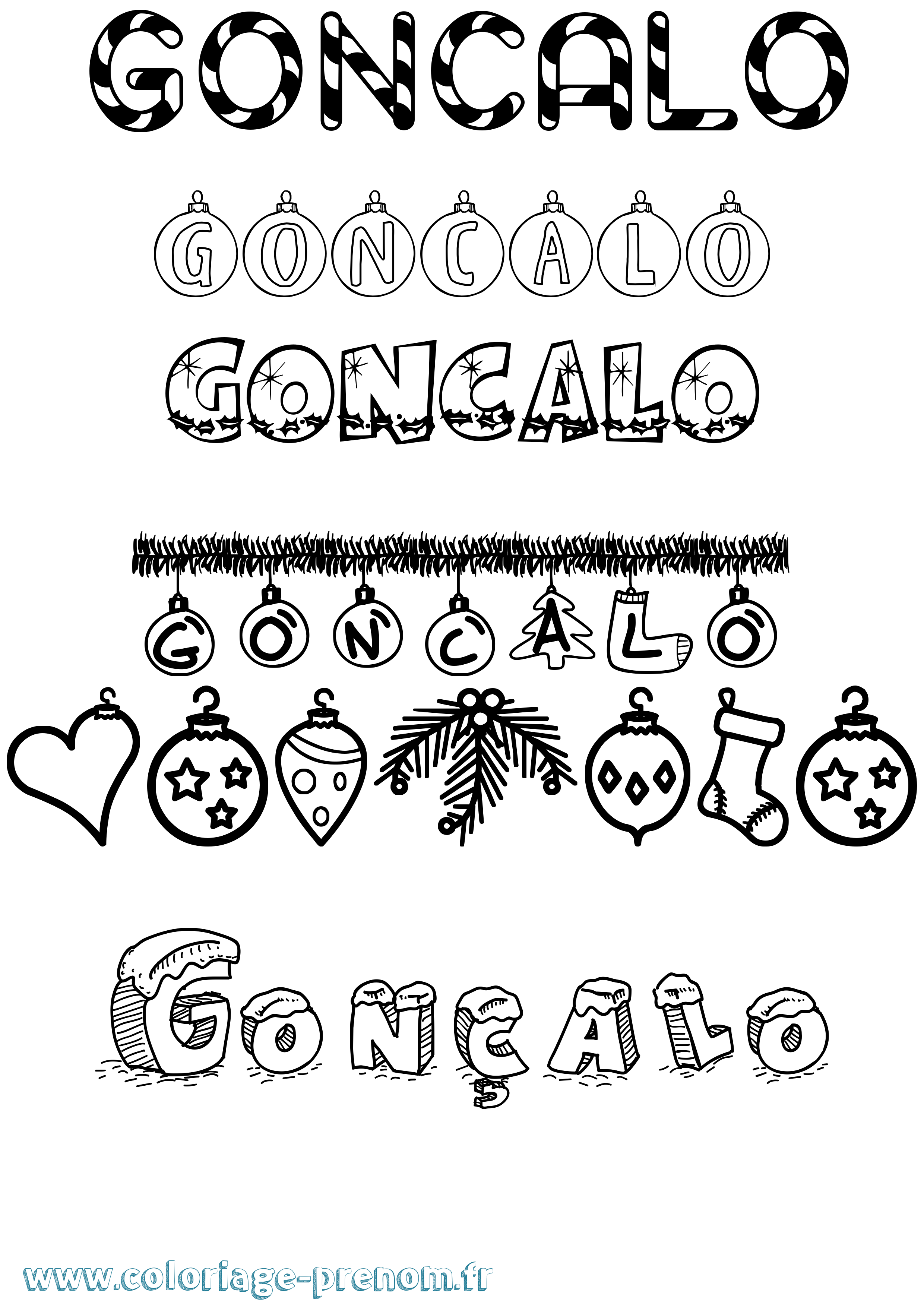 Coloriage Gonçalo Noël Coloriage prénom Gonçalo Noël