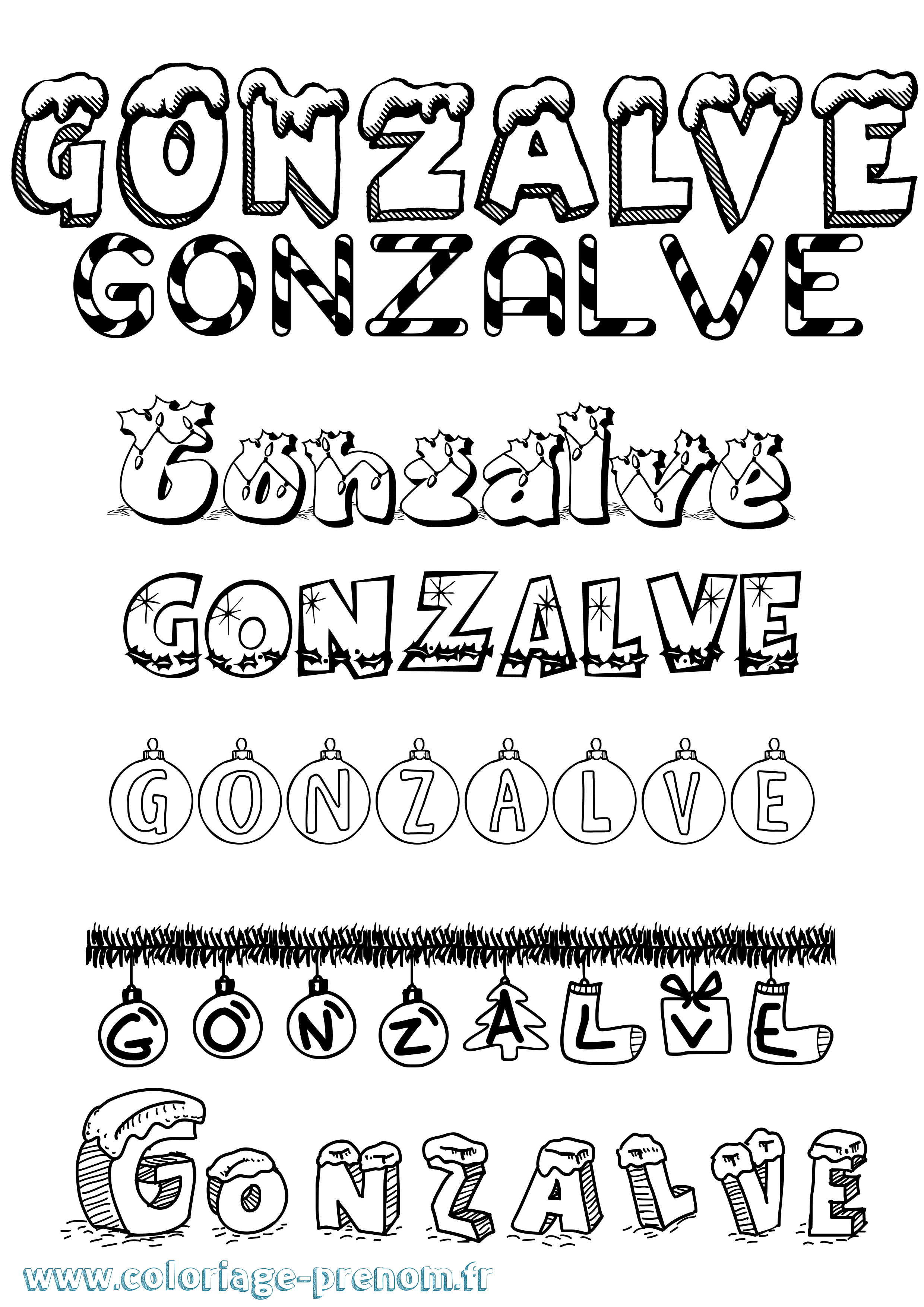 Coloriage Gonzalve Noël Coloriage prénom Gonzalve Noël