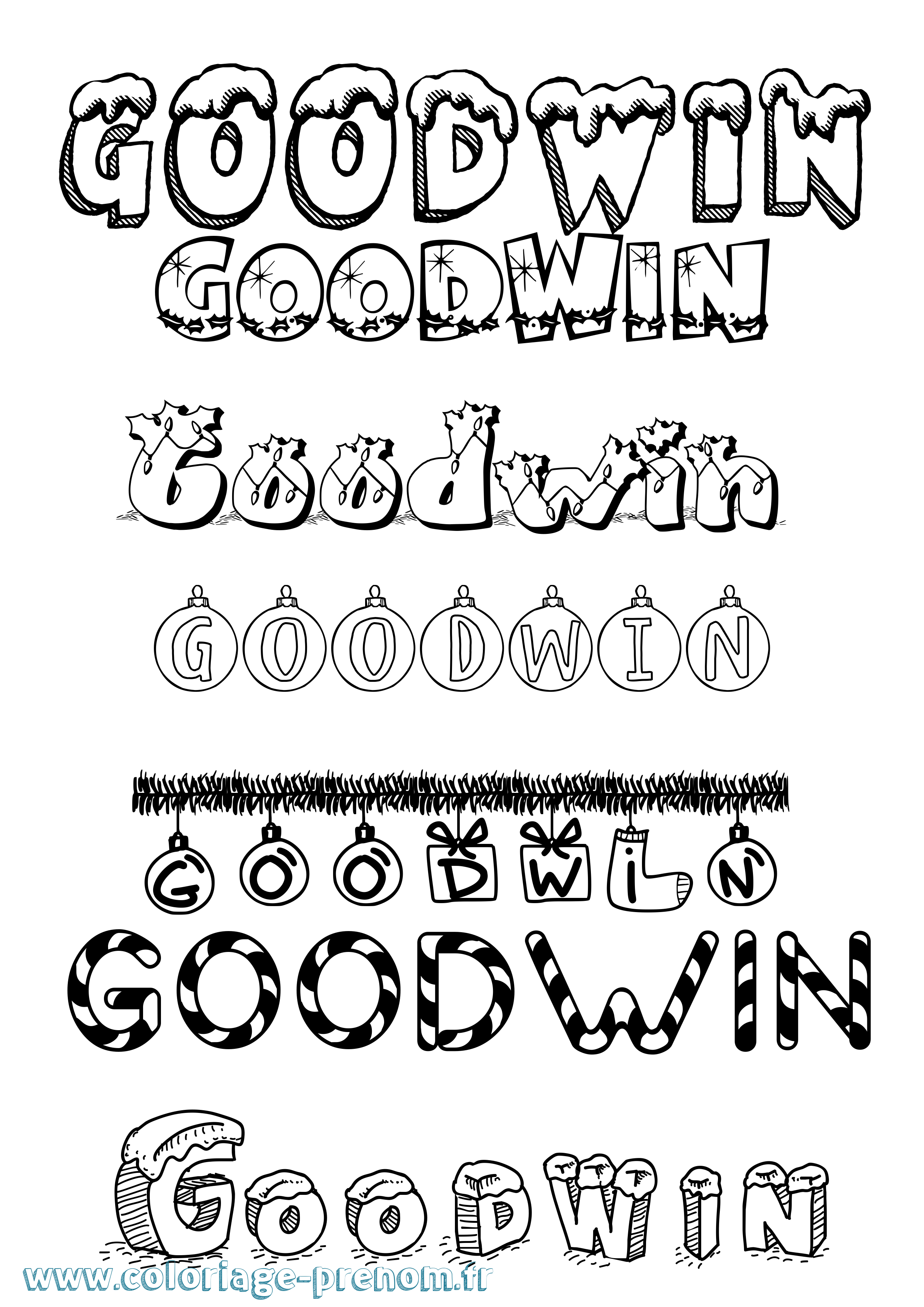 Coloriage Goodwin Noël Coloriage prénom Goodwin Noël