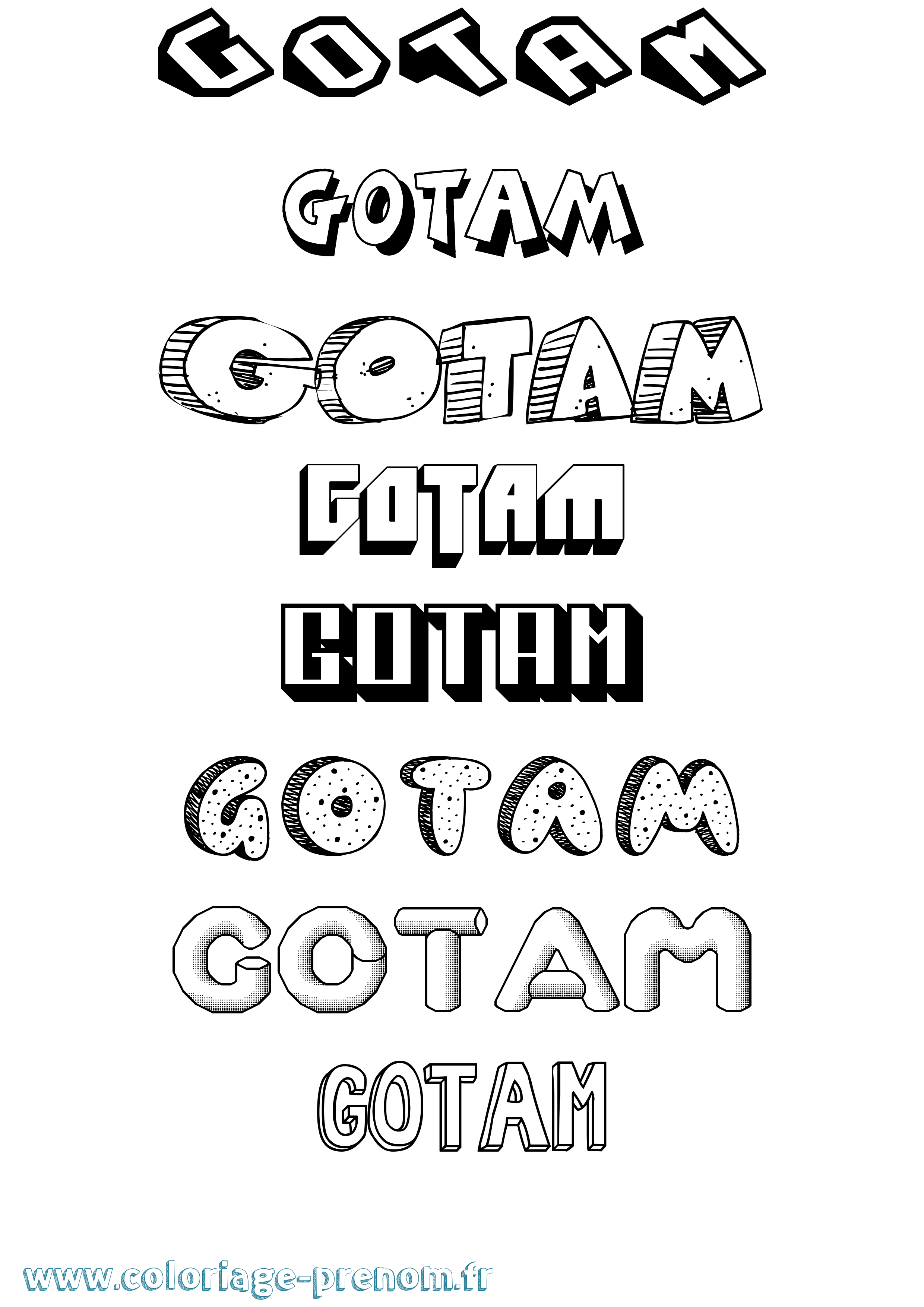 Coloriage Gotam Effet 3D Coloriage prénom Gotam Effet 3D