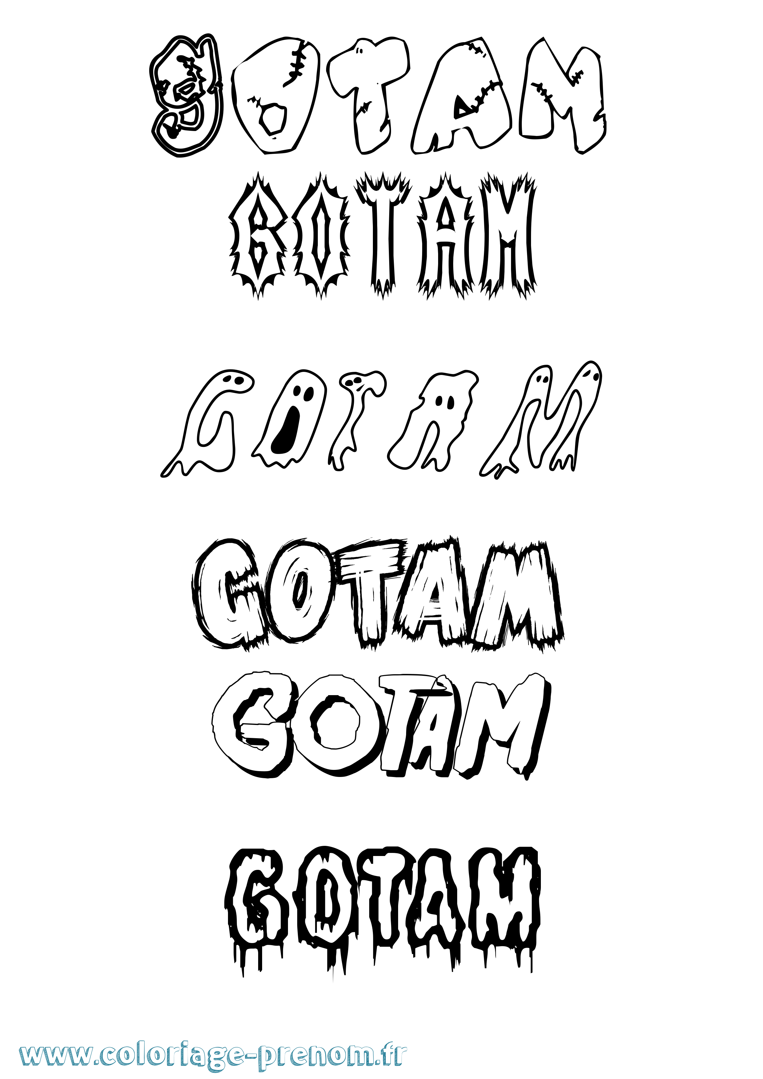 Coloriage Gotam Frisson Coloriage prénom Gotam Frisson