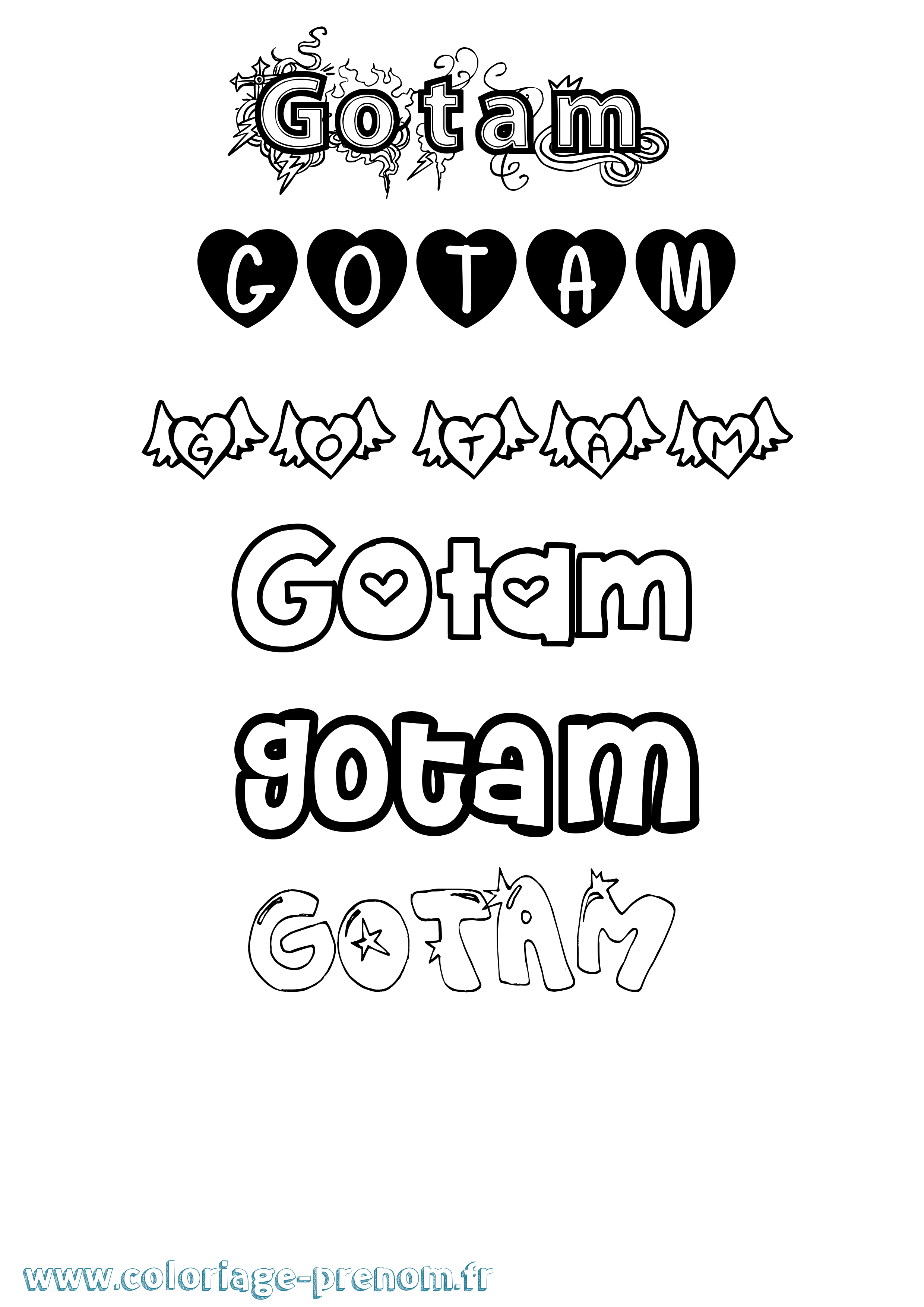 Coloriage Gotam Girly Coloriage prénom Gotam Girly