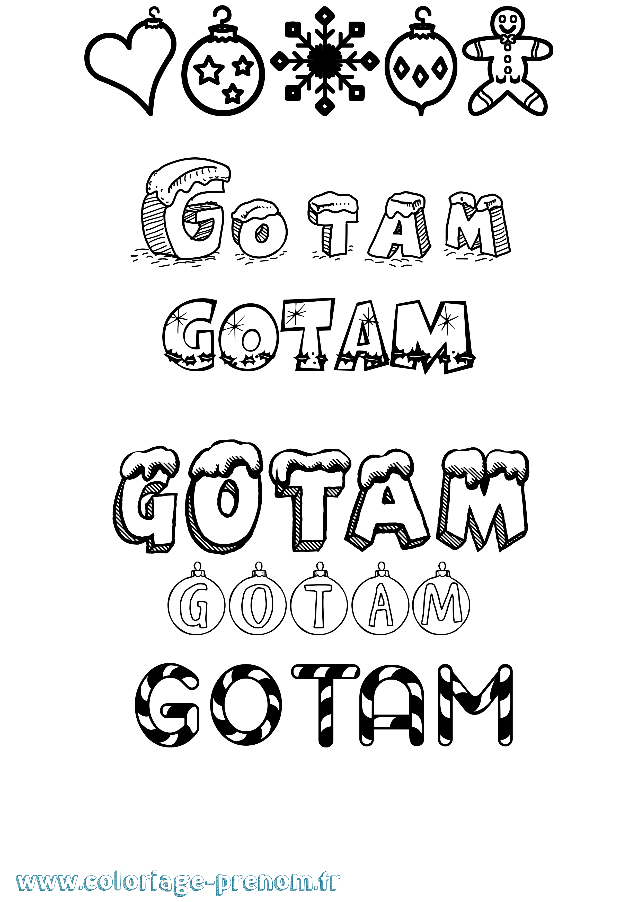 Coloriage Gotam Noël Coloriage prénom Gotam Noël