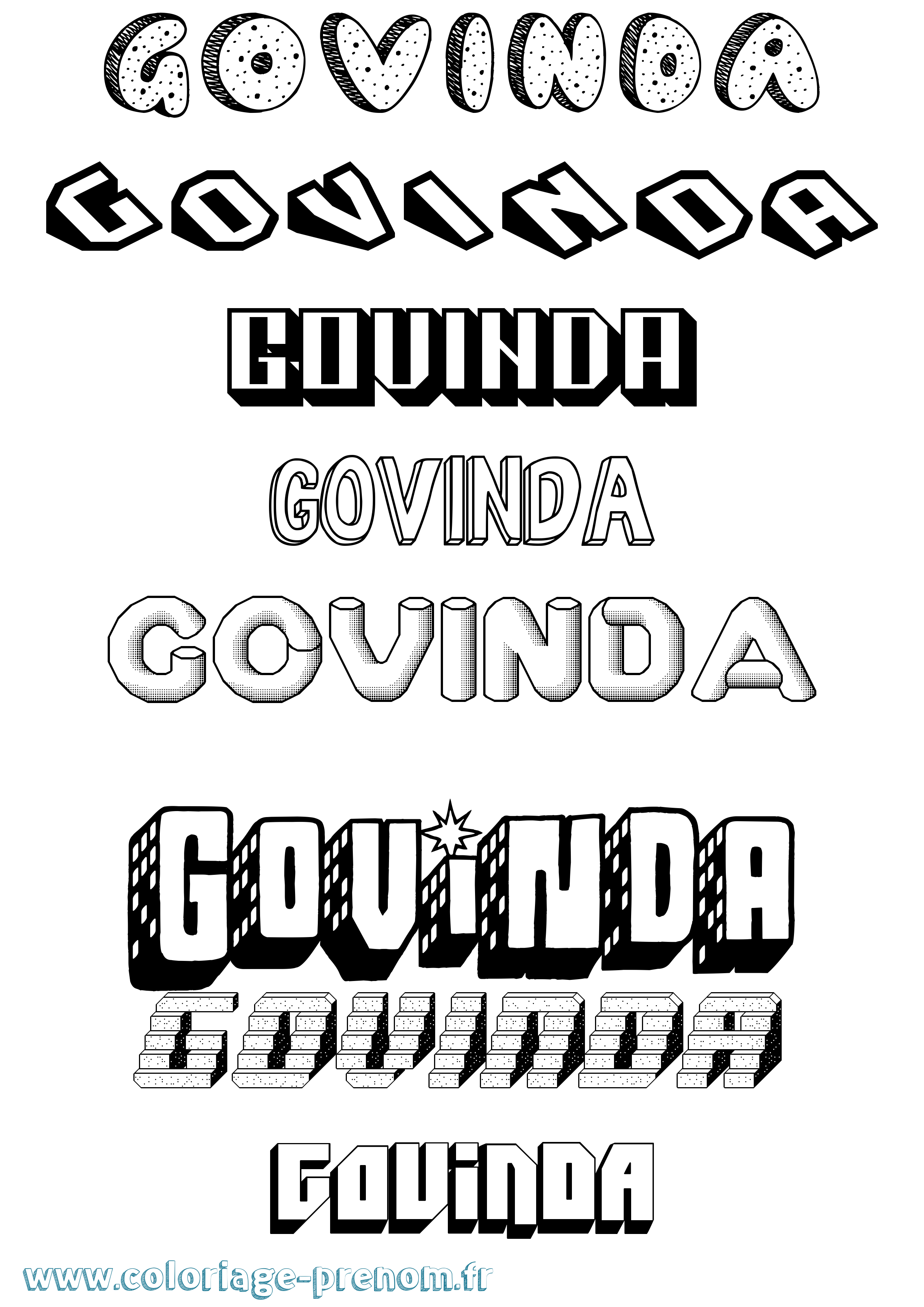 Coloriage Govinda Effet 3D Coloriage prénom Govinda Effet 3D