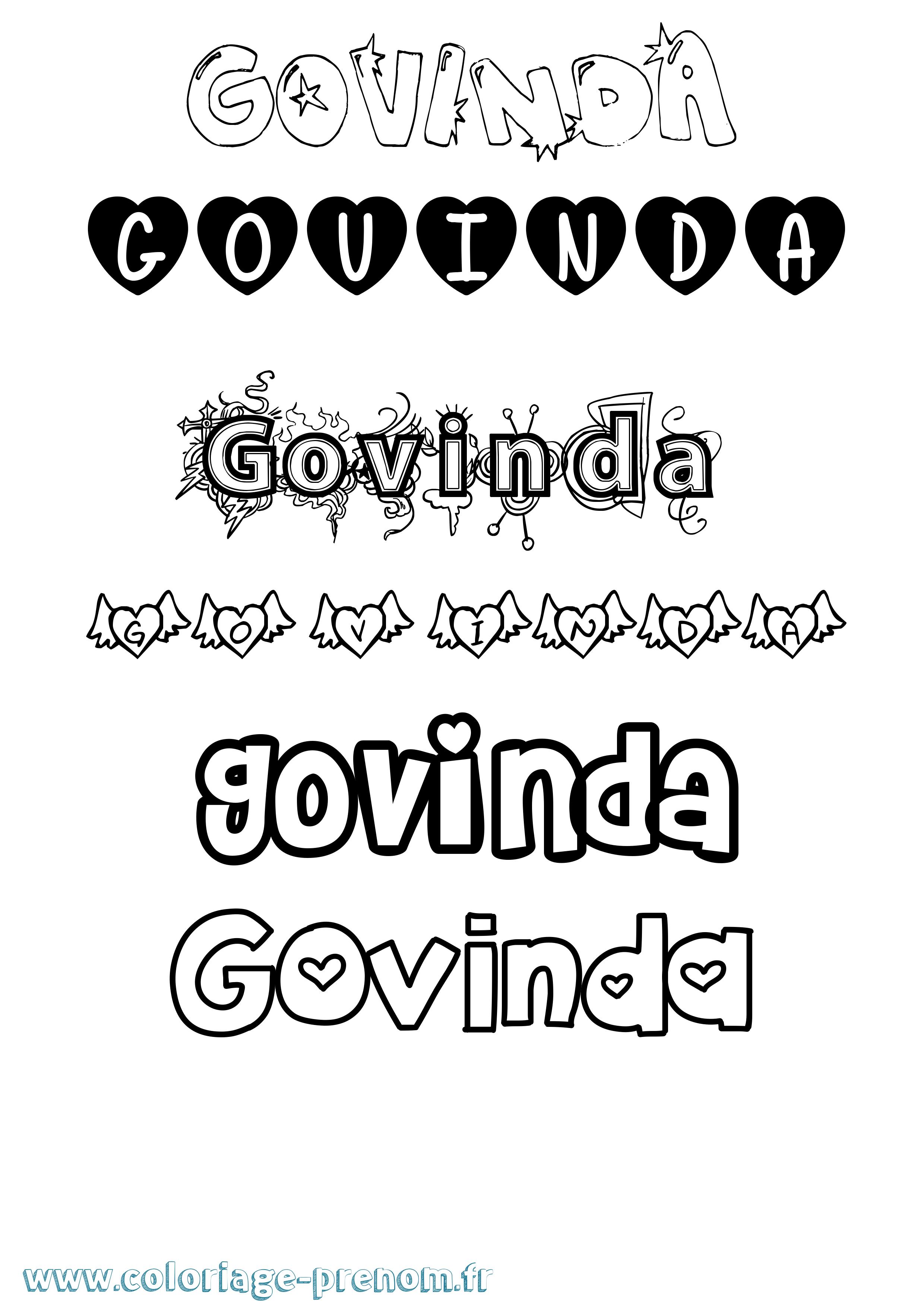 Coloriage Govinda Girly Coloriage prénom Govinda Girly
