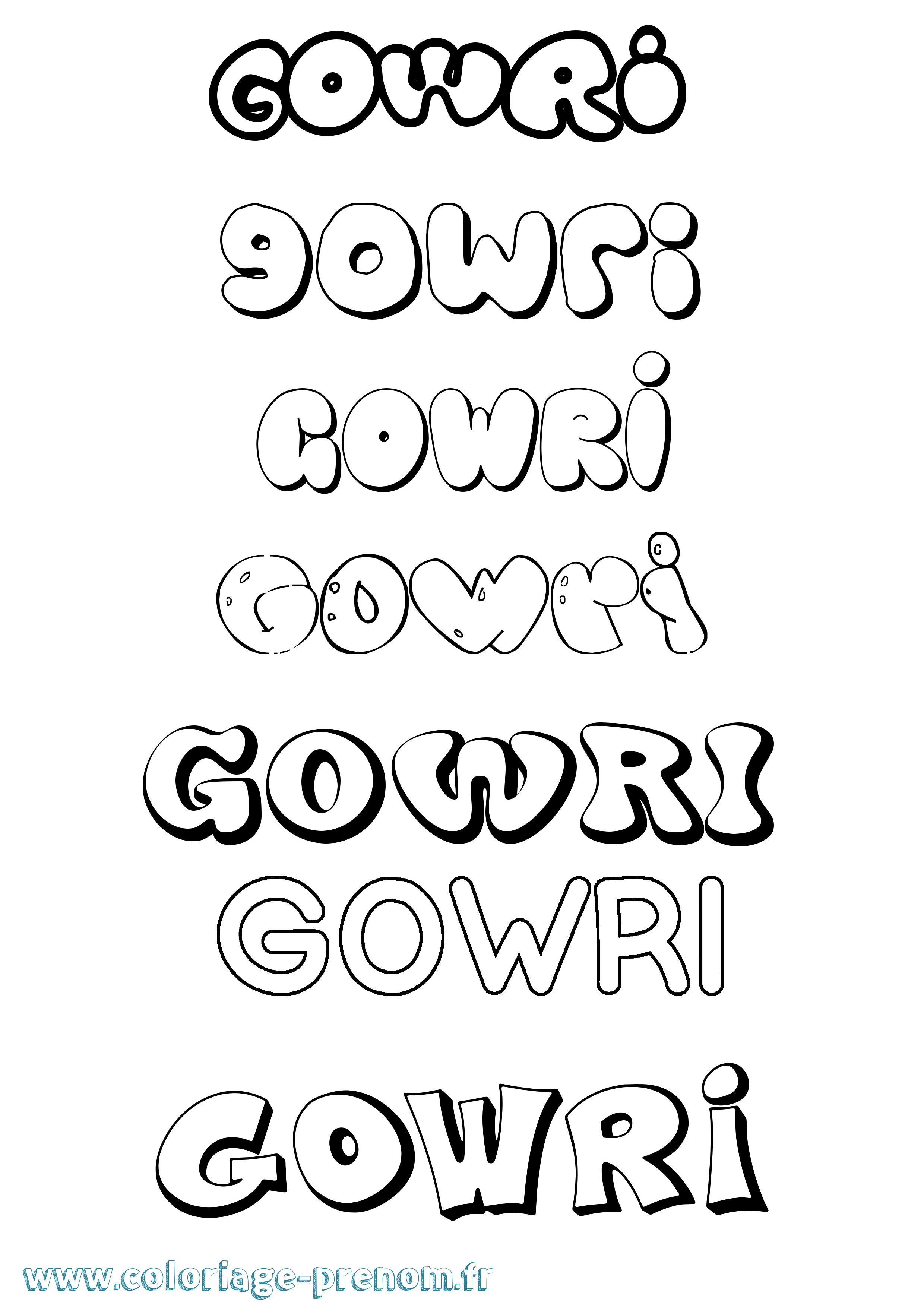 Coloriage Gowri Bubble Coloriage prénom Gowri Bubble