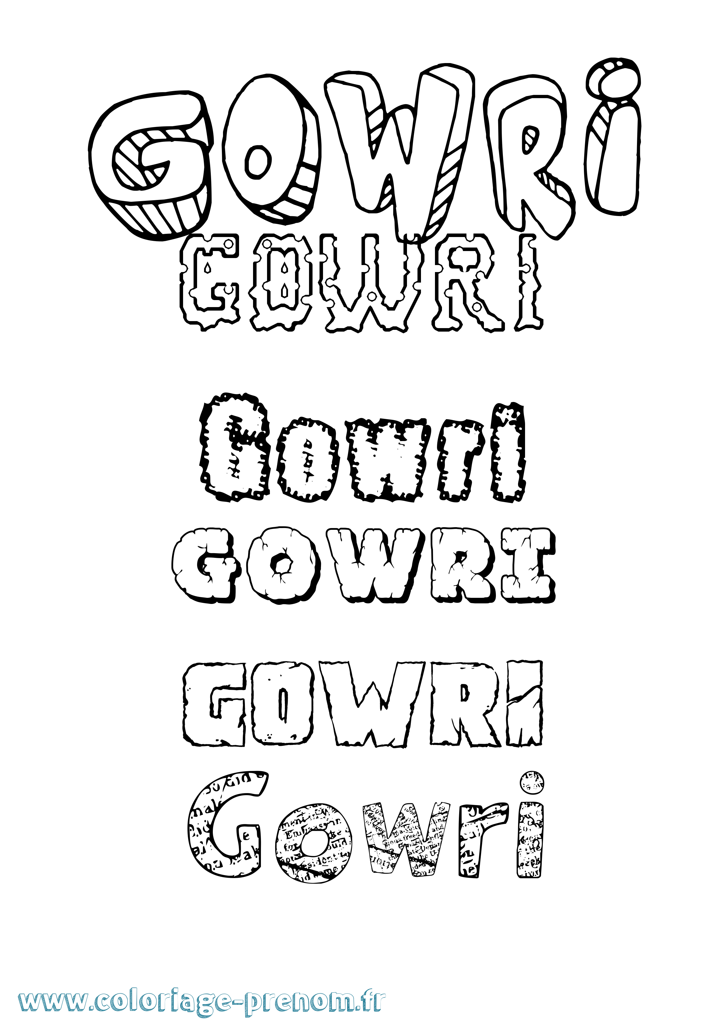 Coloriage Gowri Destructuré Coloriage prénom Gowri Destructuré