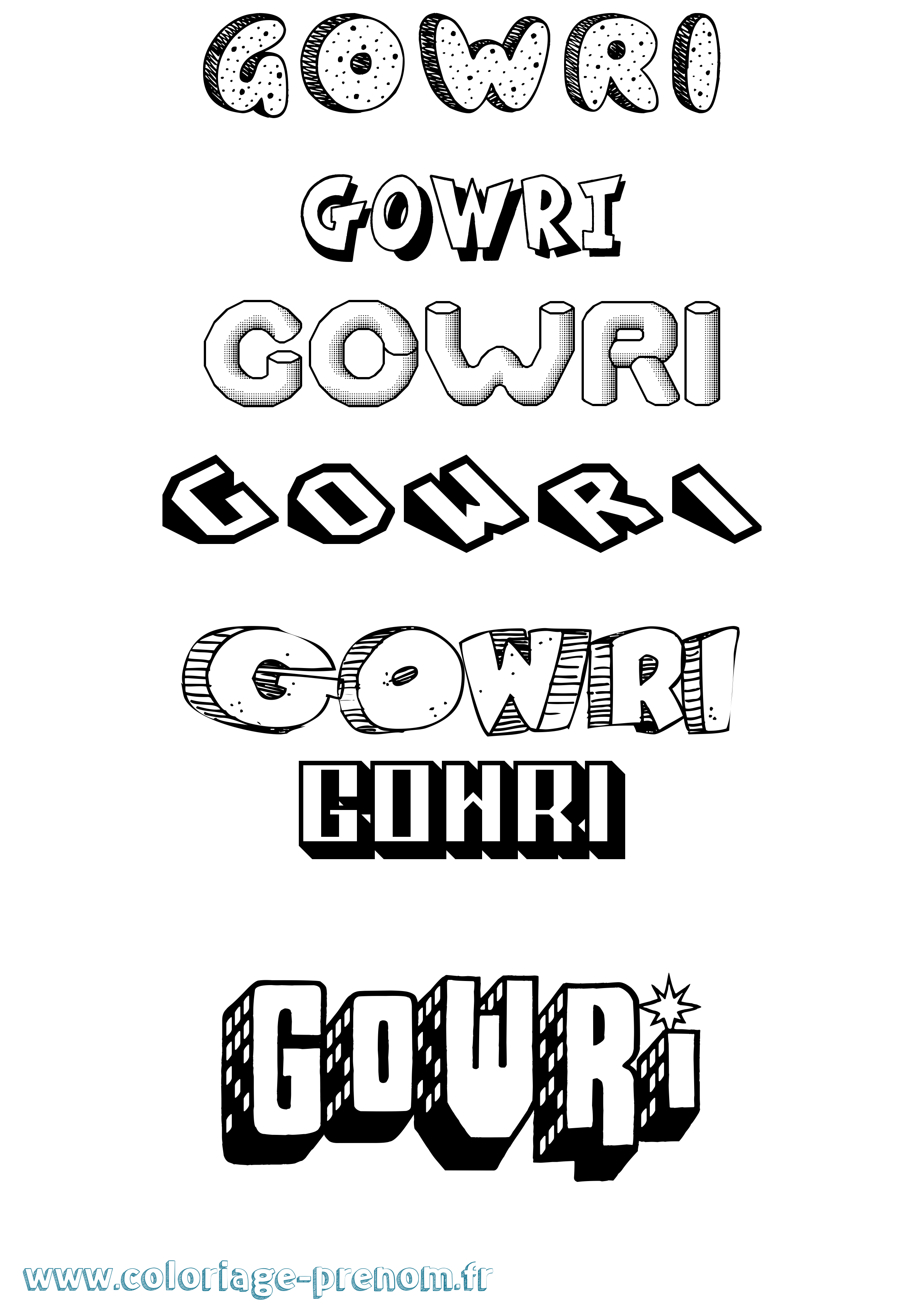 Coloriage Gowri Effet 3D Coloriage prénom Gowri Effet 3D