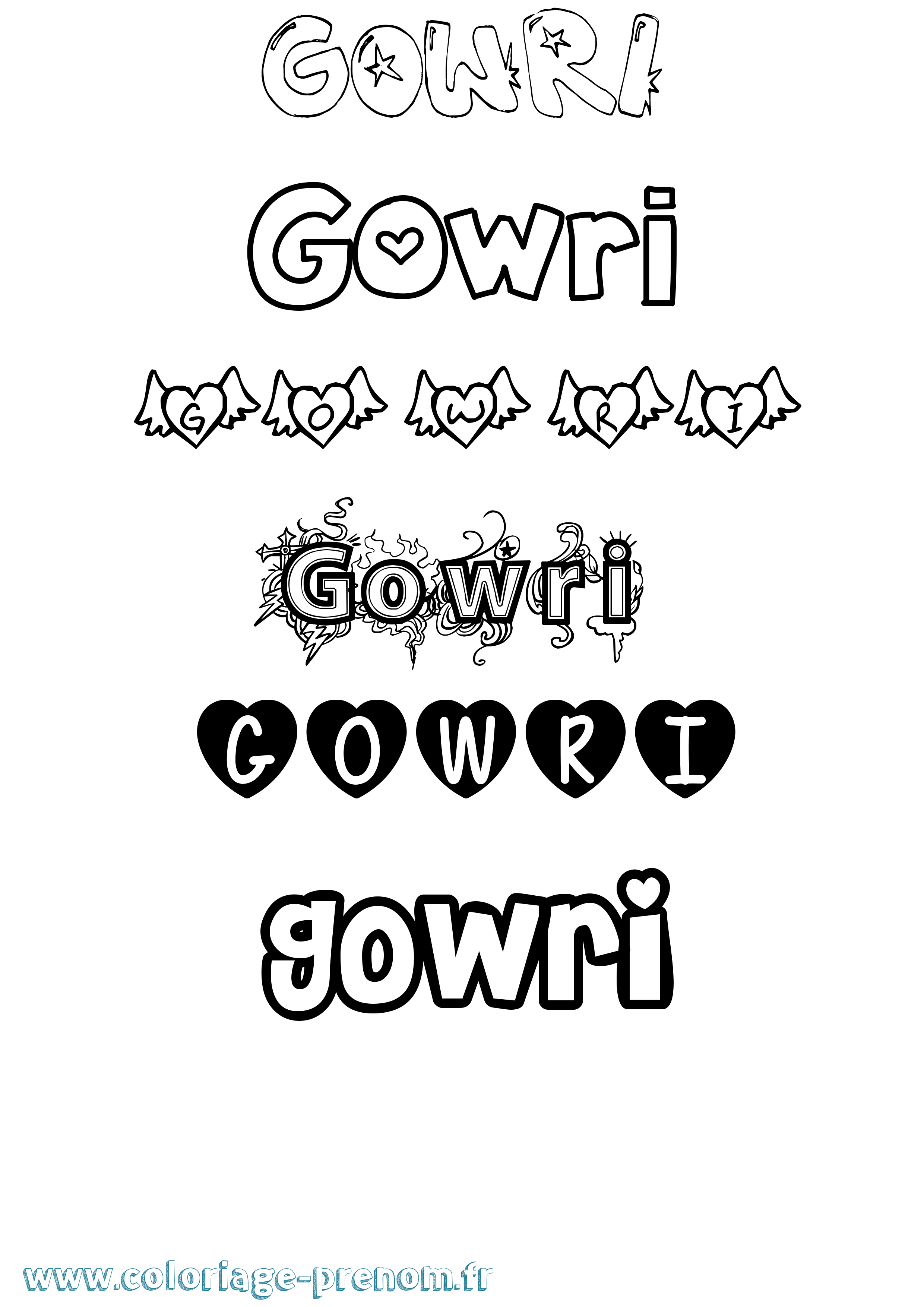 Coloriage Gowri Girly Coloriage prénom Gowri Girly