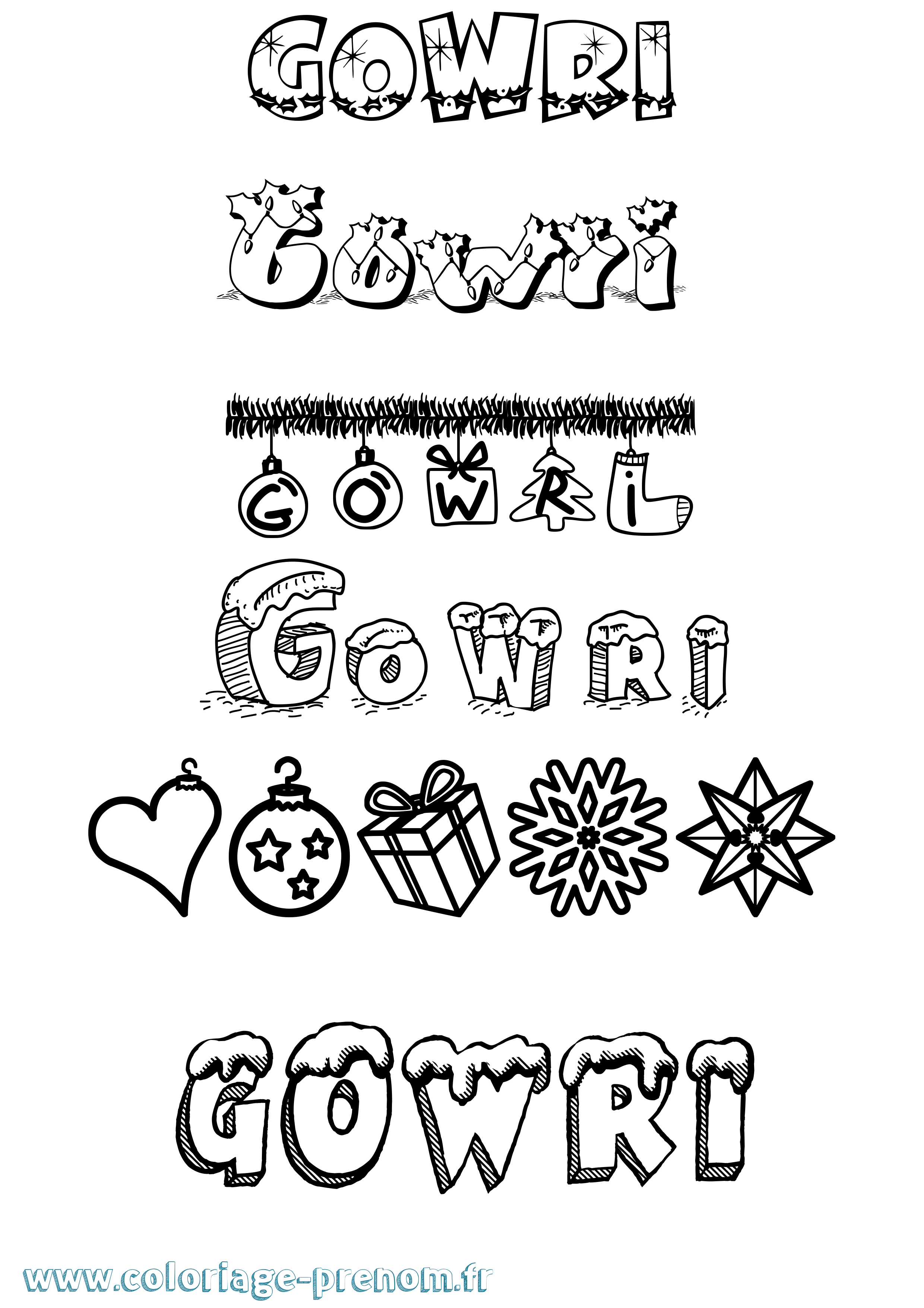 Coloriage Gowri Noël Coloriage prénom Gowri Noël
