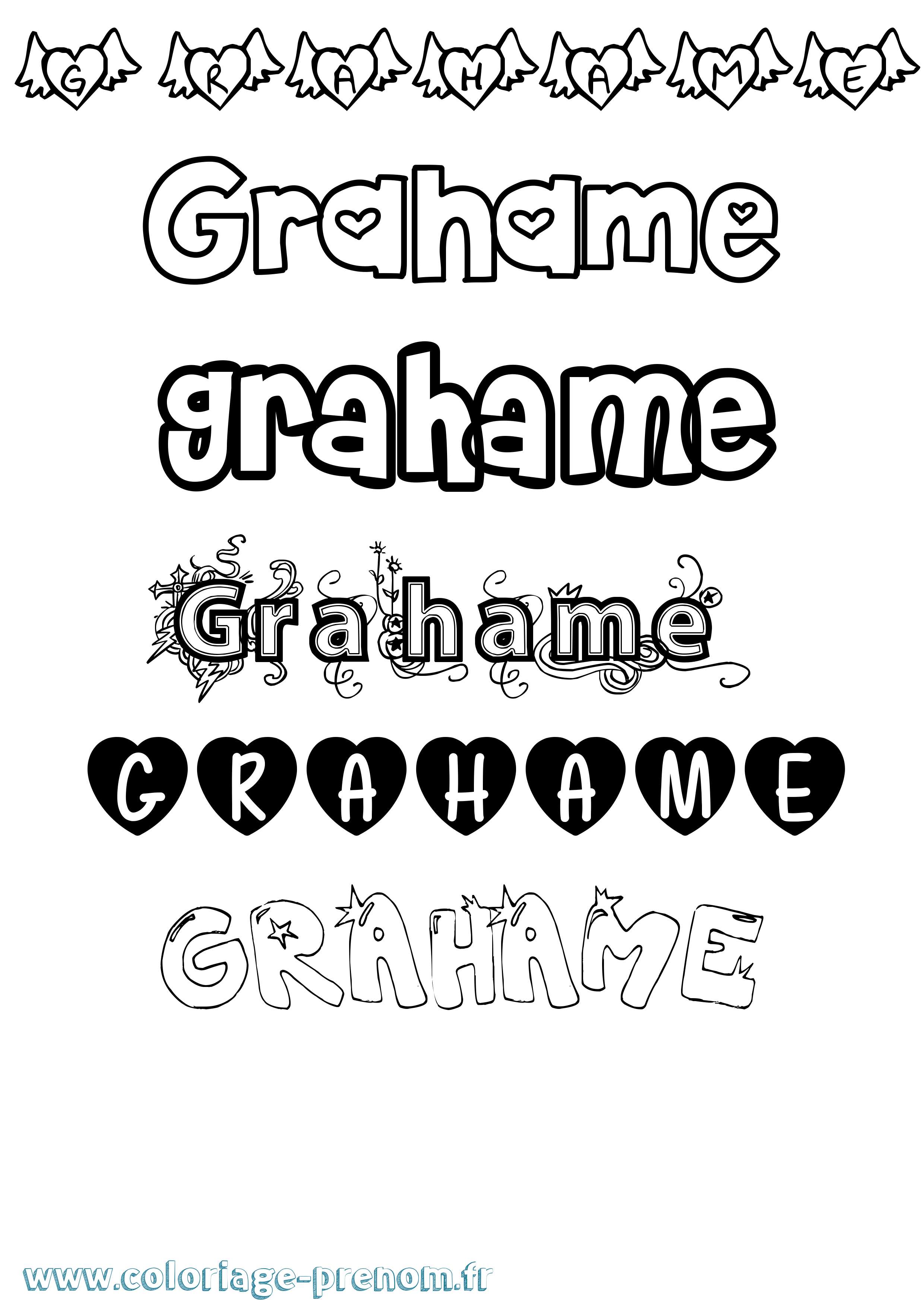 Coloriage Grahame Girly Coloriage prénom Grahame Girly
