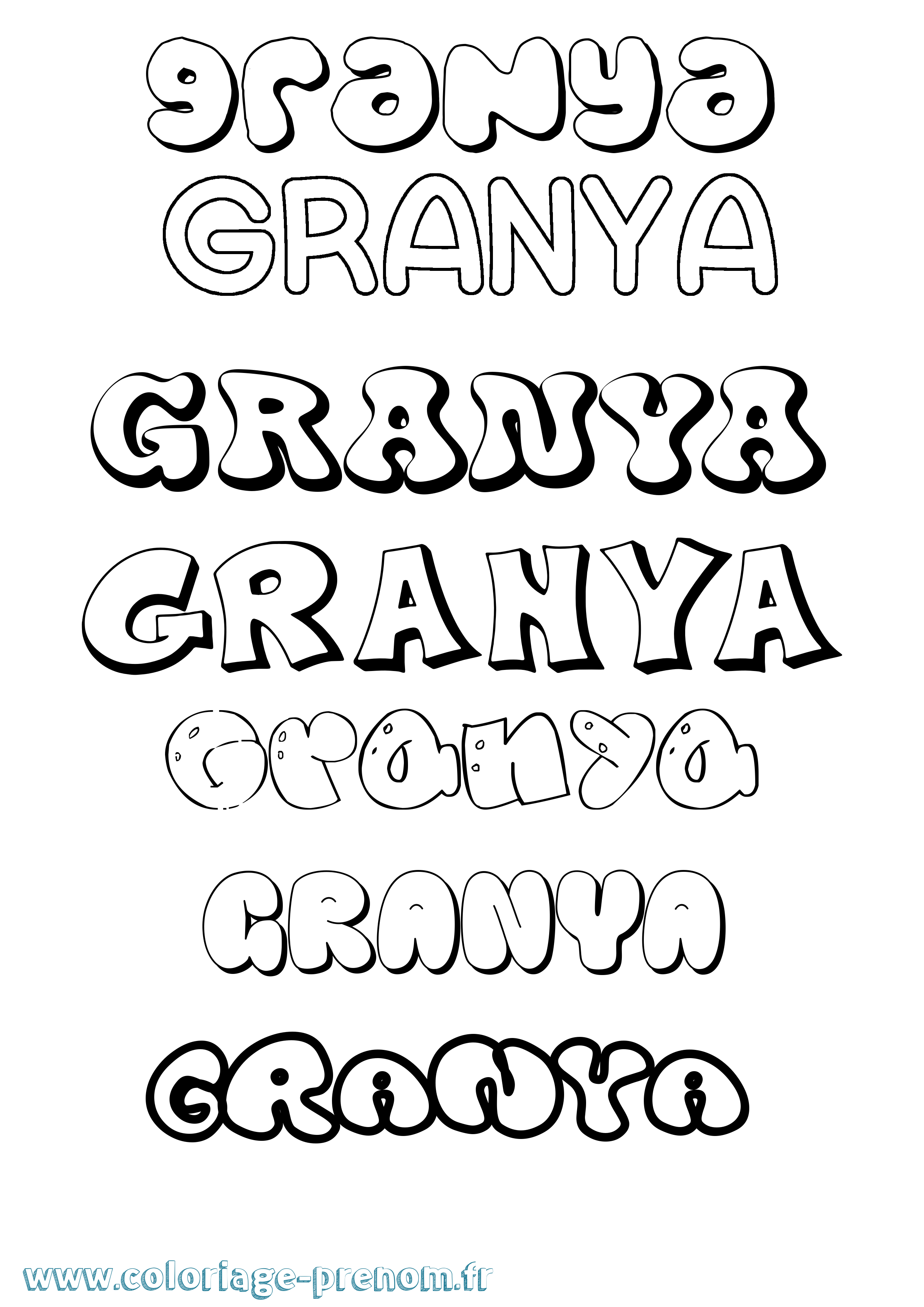 Coloriage Granya Bubble Coloriage prénom Granya Bubble