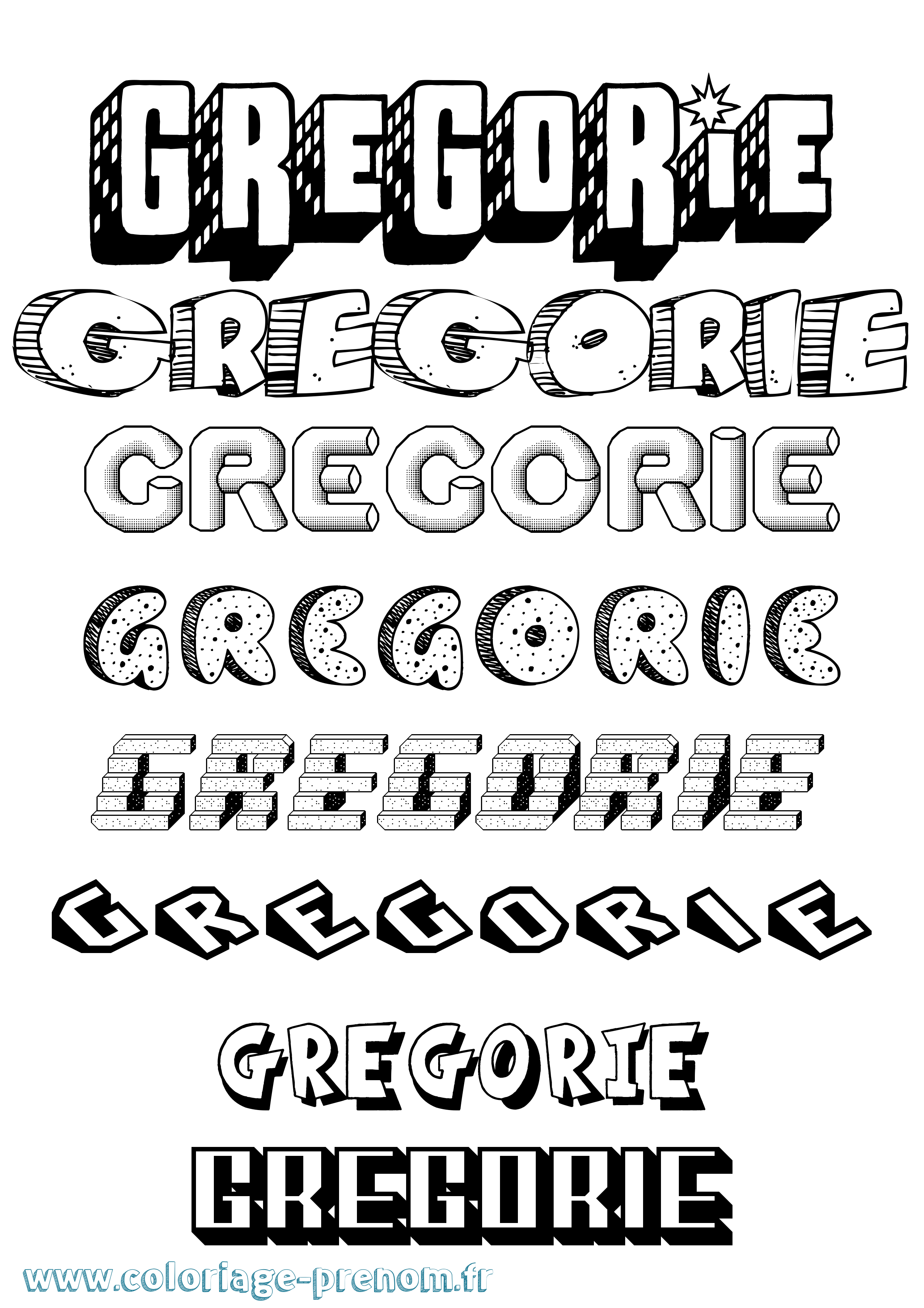Coloriage Gregorie Effet 3D Coloriage prénom Gregorie Effet 3D