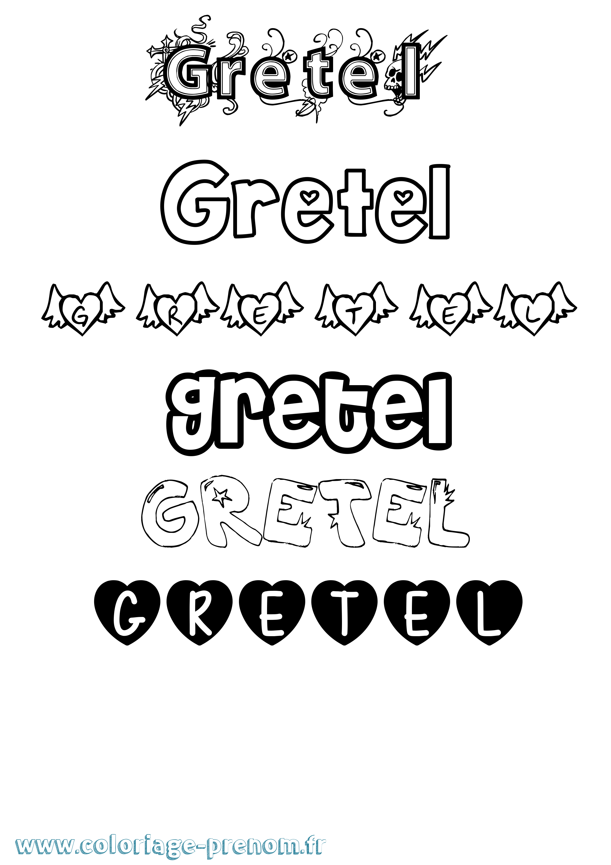 Coloriage Gretel Girly Coloriage prénom Gretel Girly