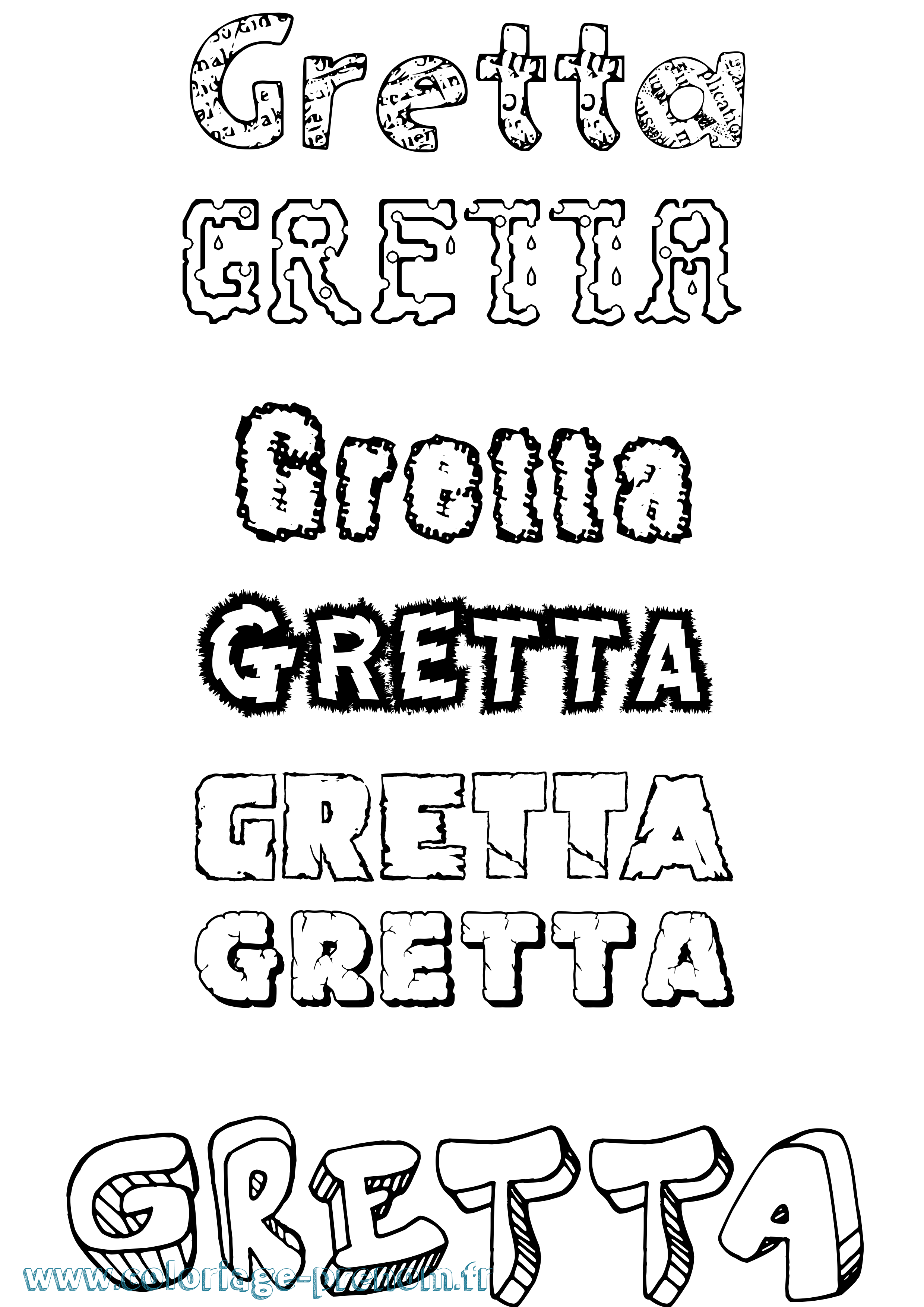 Coloriage Gretta Destructuré Coloriage prénom Gretta Destructuré