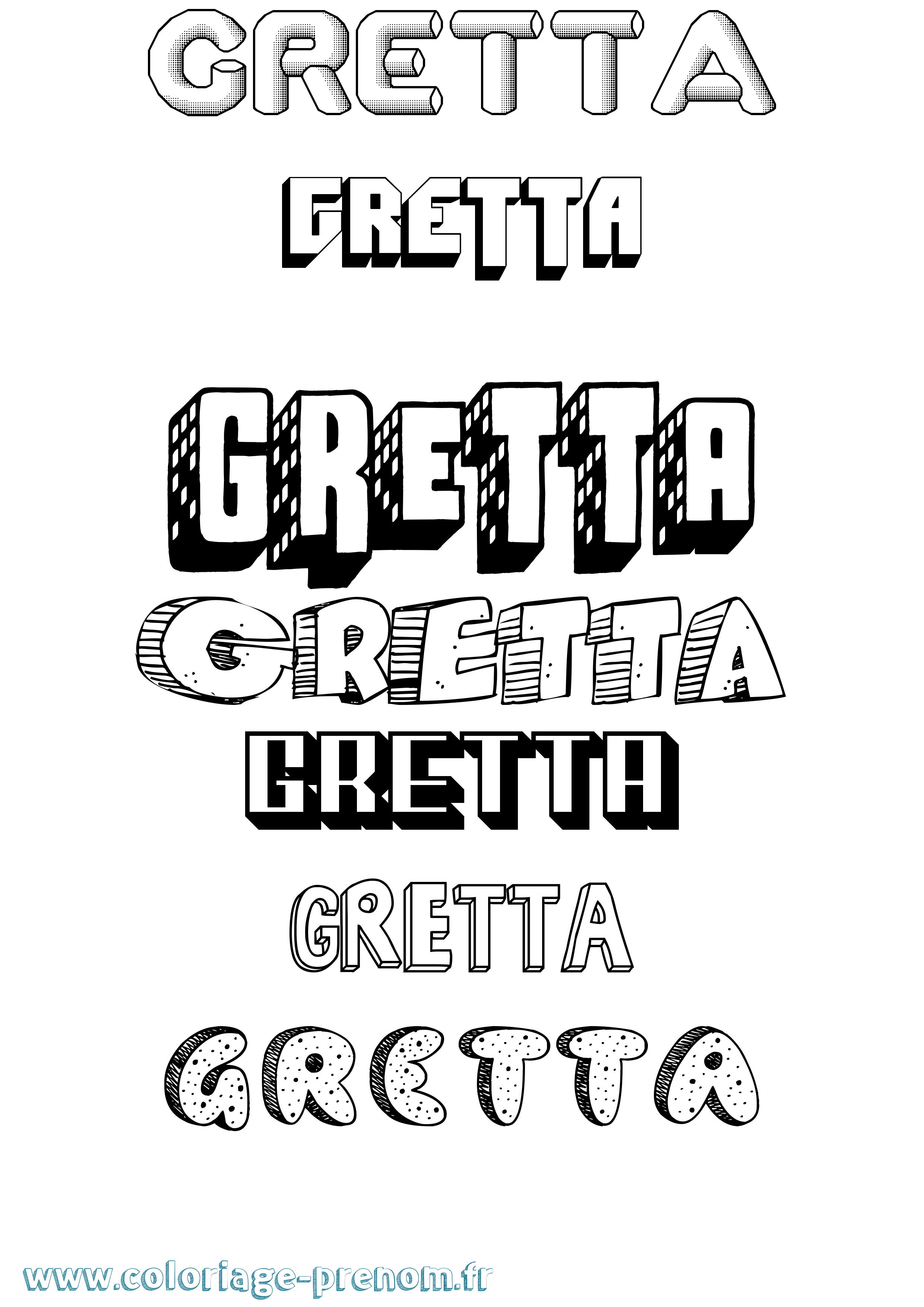 Coloriage Gretta Effet 3D Coloriage prénom Gretta Effet 3D