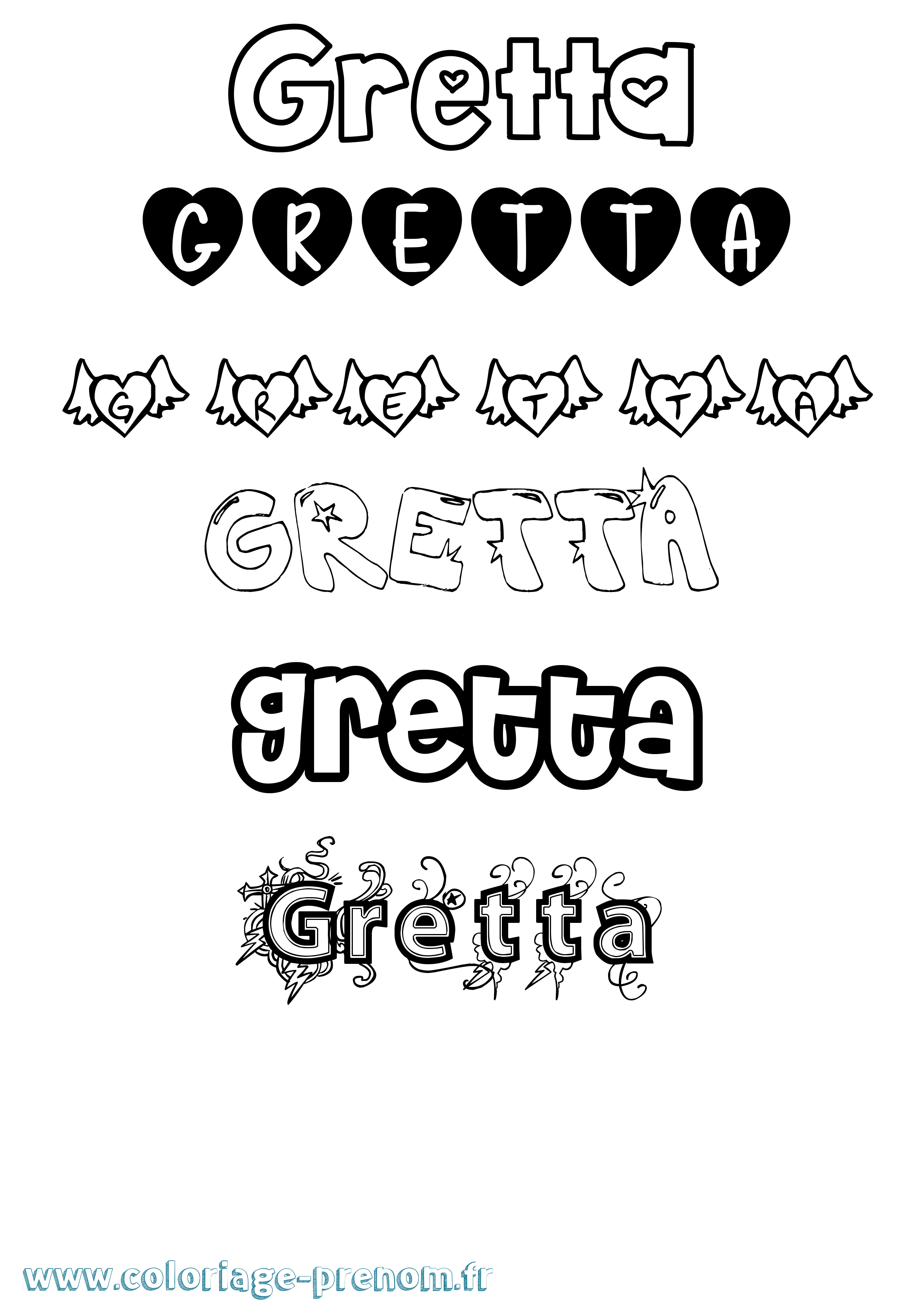 Coloriage Gretta Girly Coloriage prénom Gretta Girly