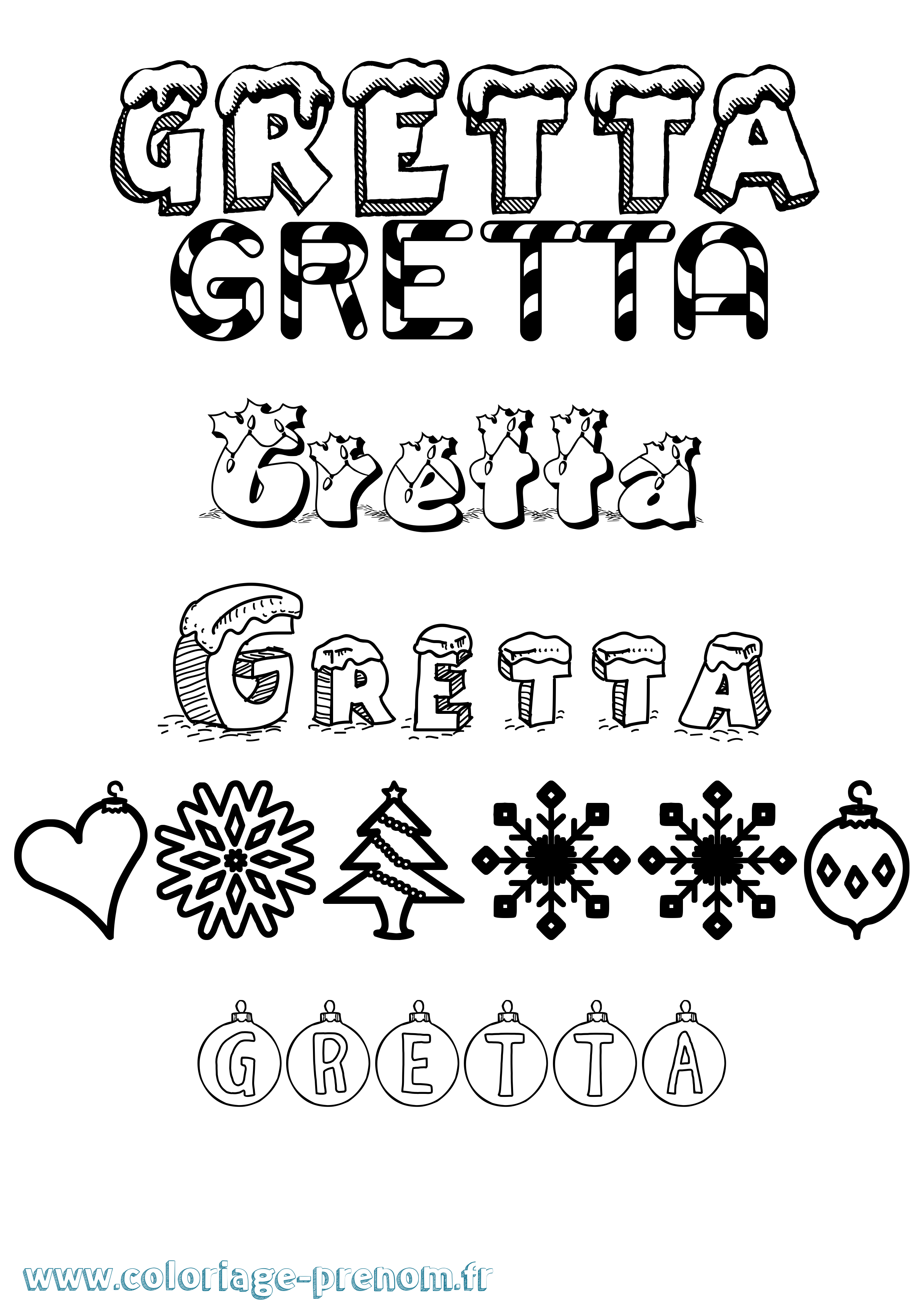 Coloriage Gretta Noël Coloriage prénom Gretta Noël