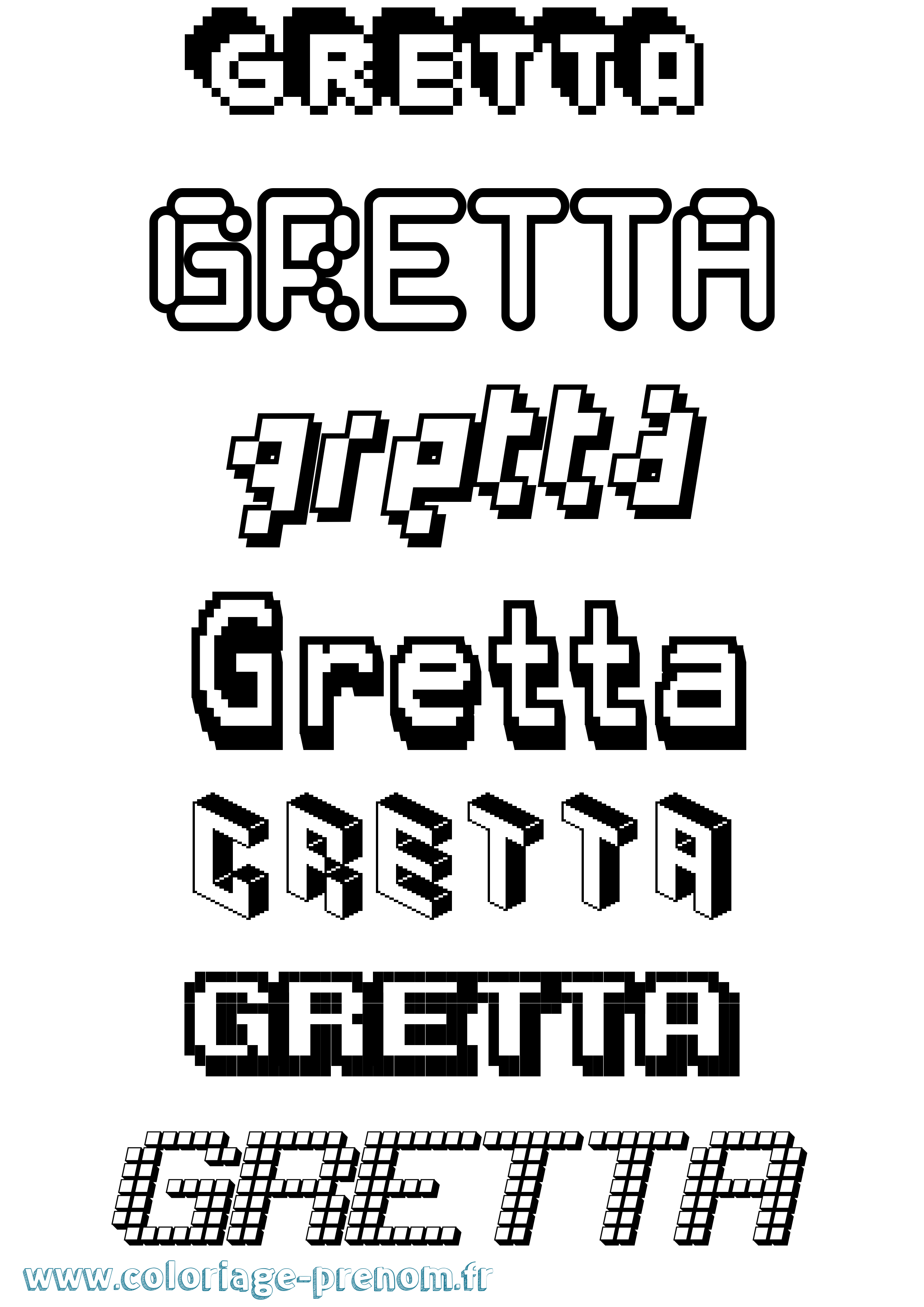 Coloriage Gretta Pixel Coloriage prénom Gretta Pixel