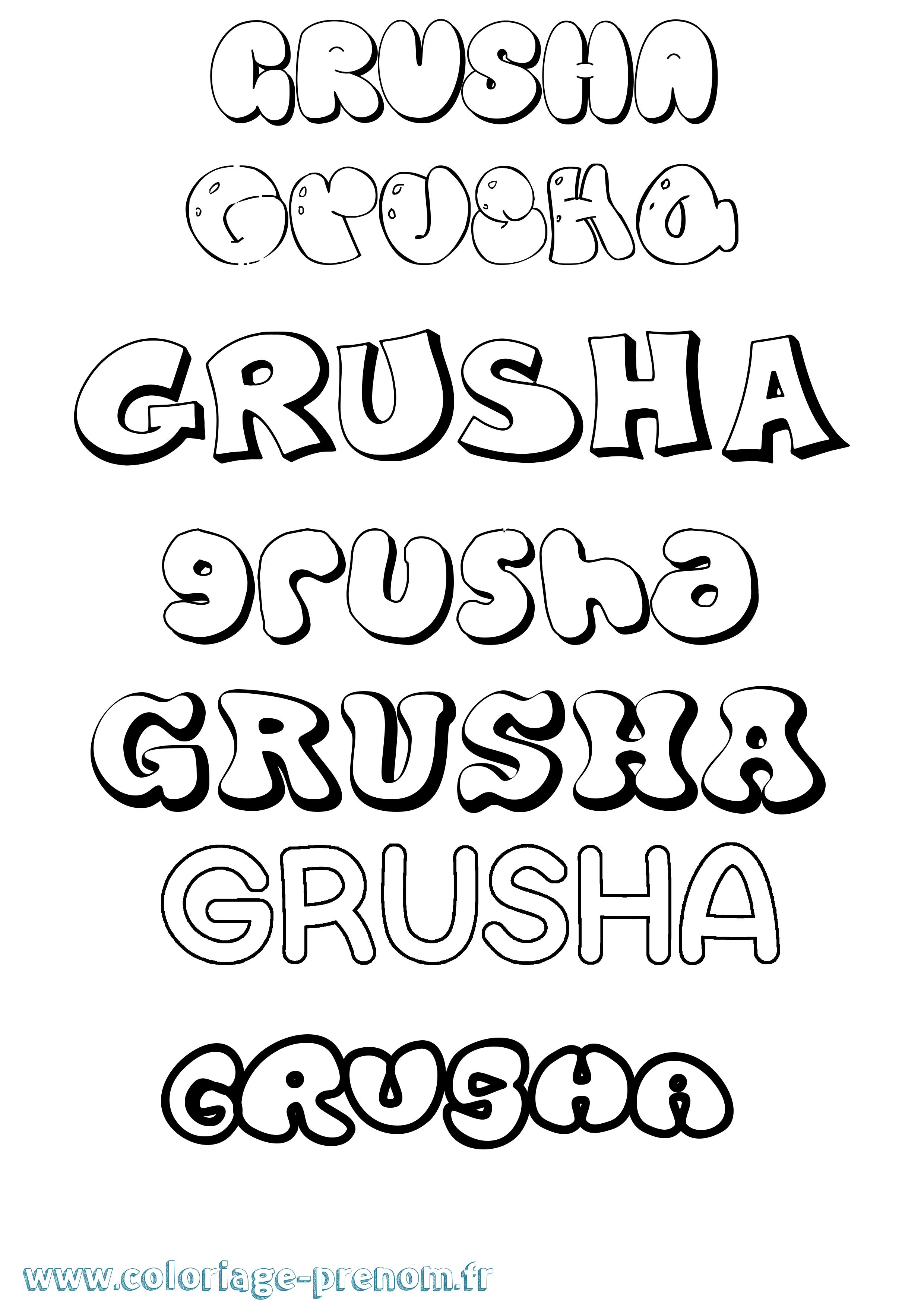 Coloriage Grusha Bubble Coloriage prénom Grusha Bubble