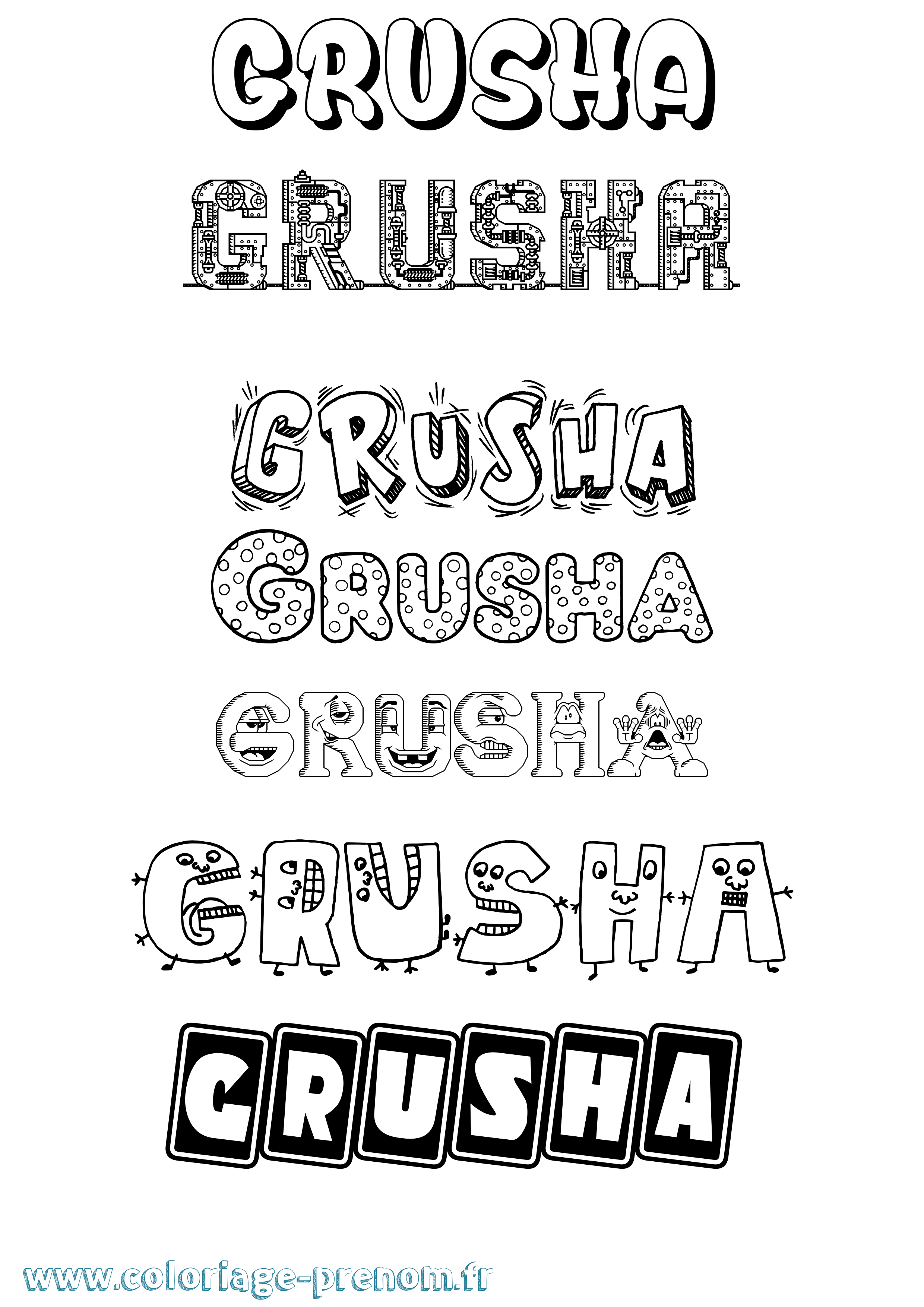 Coloriage Grusha Fun Coloriage prénom Grusha Fun
