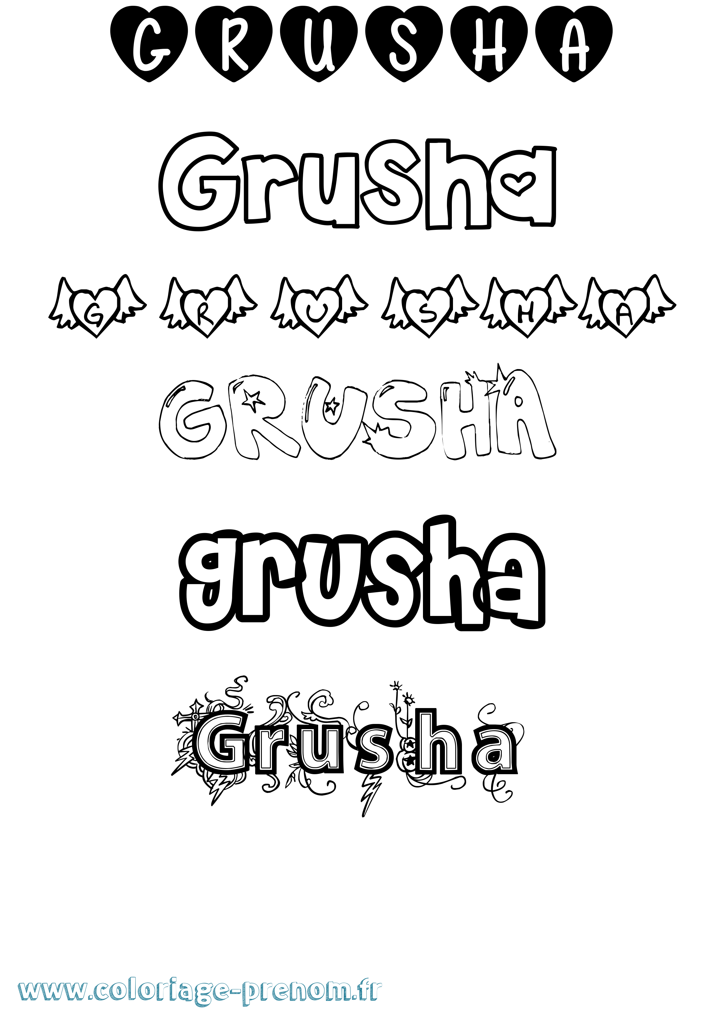 Coloriage Grusha Girly Coloriage prénom Grusha Girly