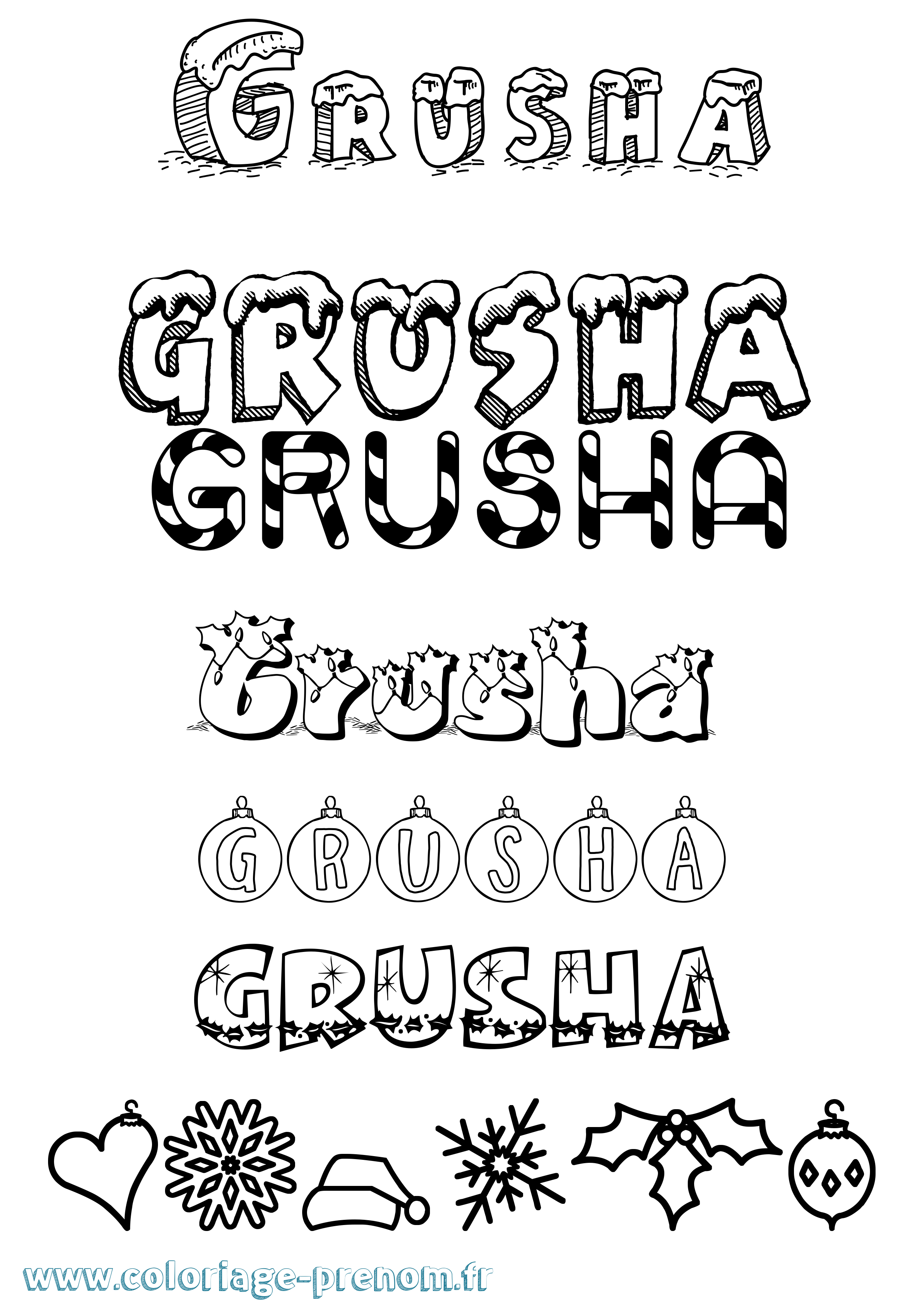 Coloriage Grusha Noël Coloriage prénom Grusha Noël