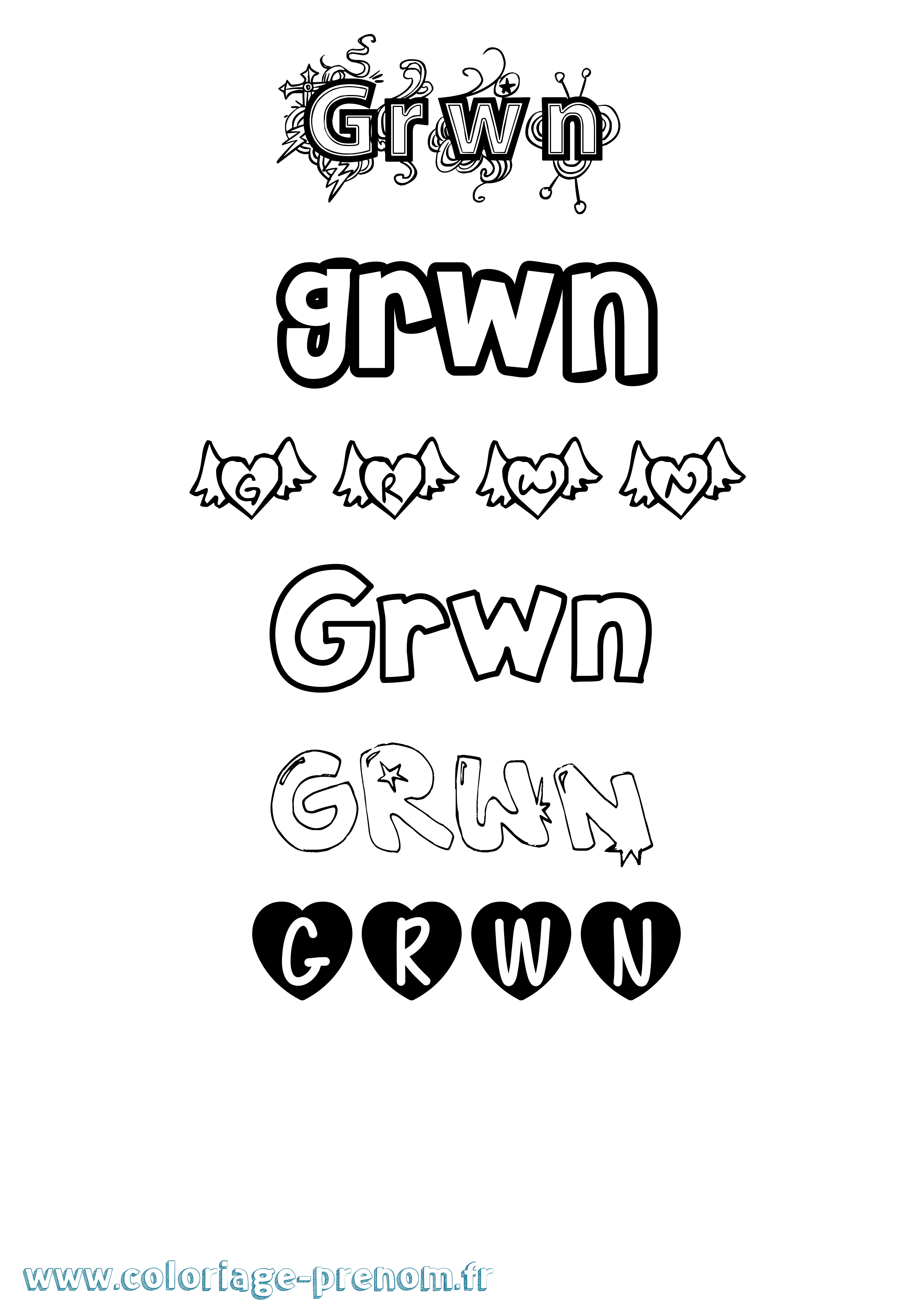 Coloriage Grwn Girly Coloriage prénom Grwn Girly