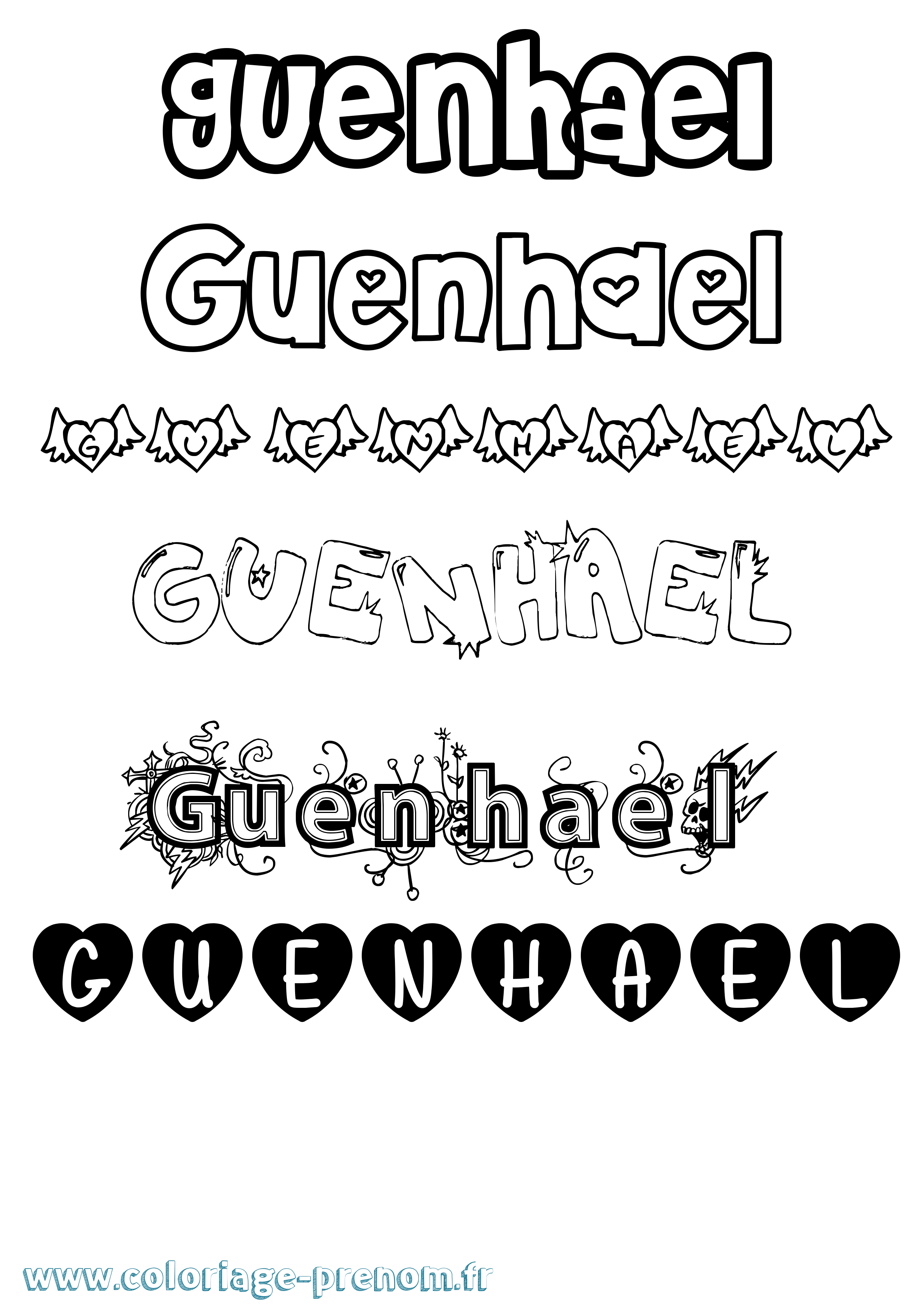 Coloriage Guenhael Girly Coloriage prénom Guenhael Girly