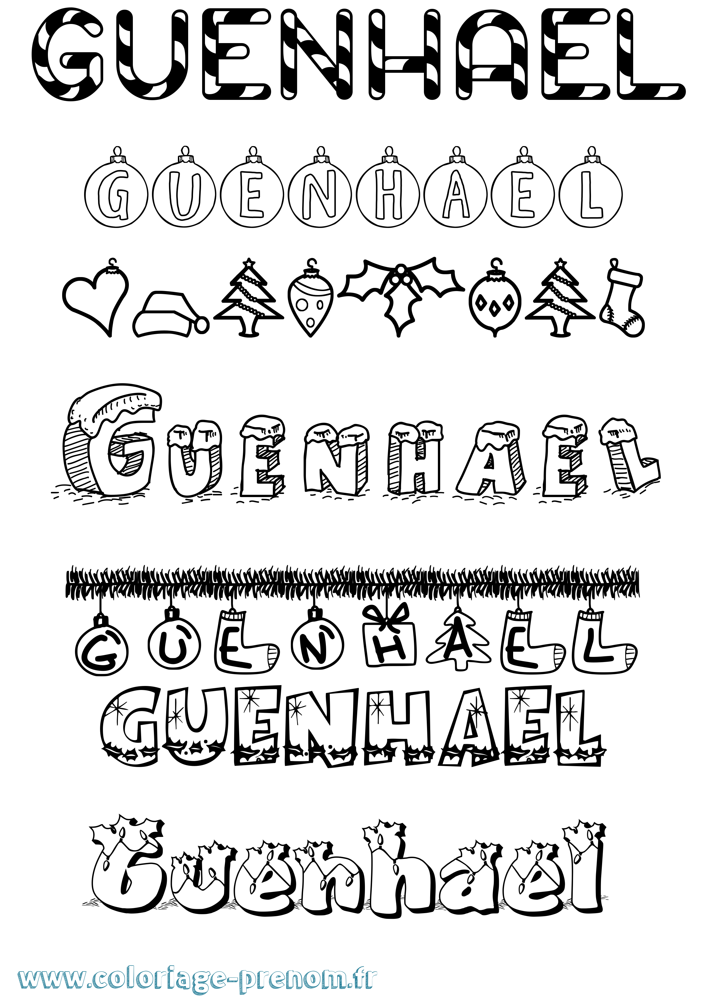 Coloriage Guenhael Noël Coloriage prénom Guenhael Noël