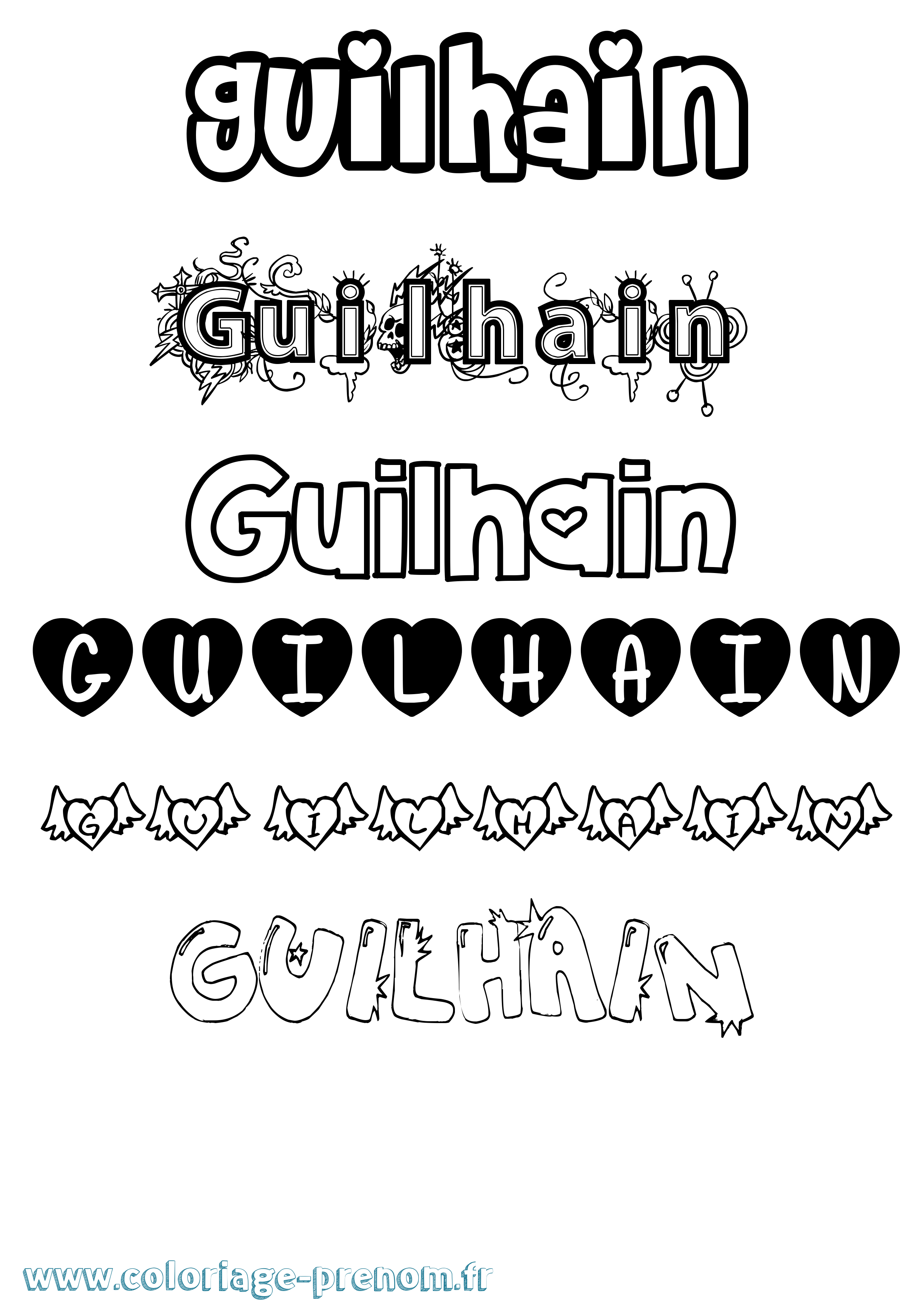 Coloriage Guilhain Girly Coloriage prénom Guilhain Girly