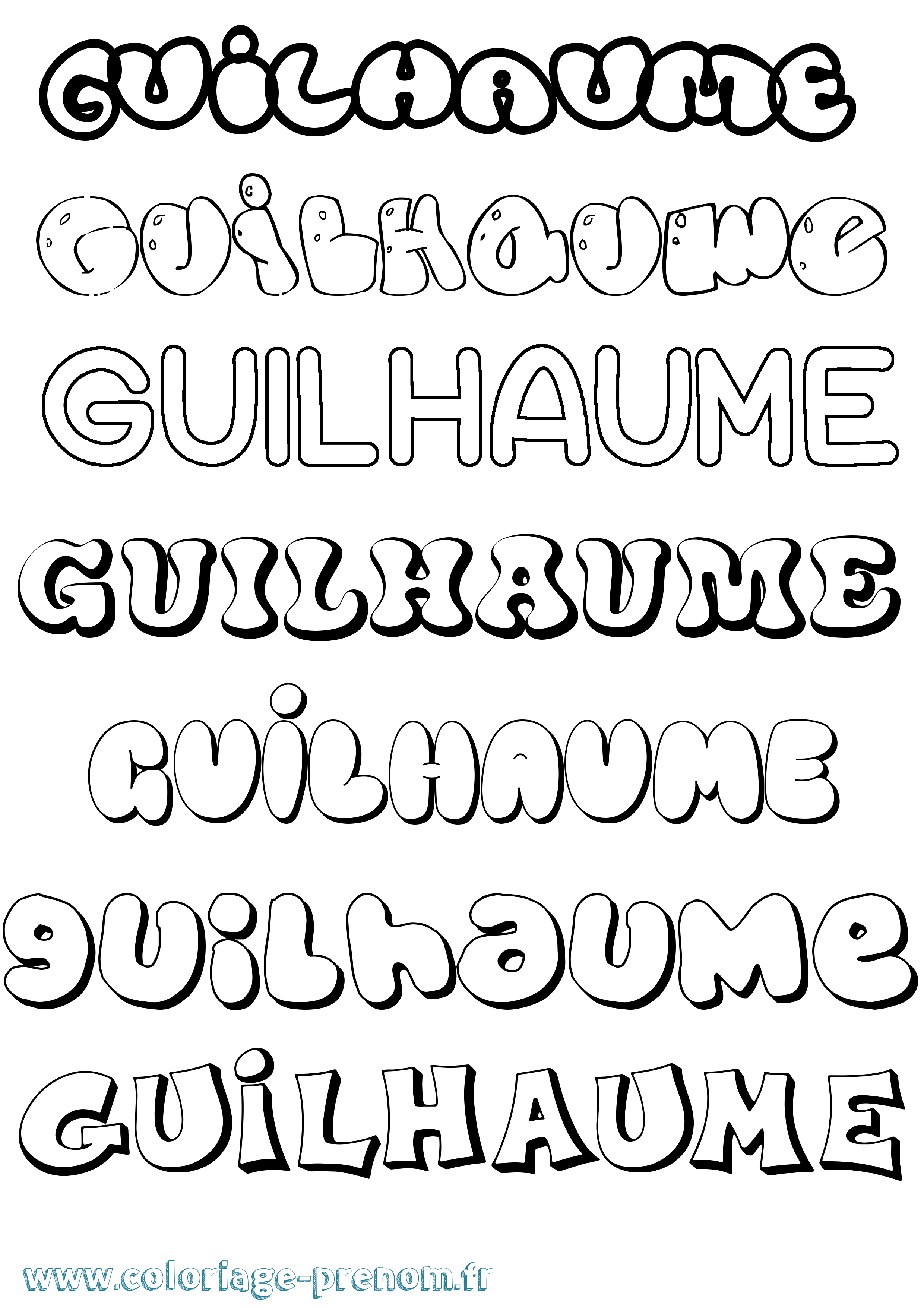 Coloriage Guilhaume Bubble Coloriage prénom Guilhaume Bubble