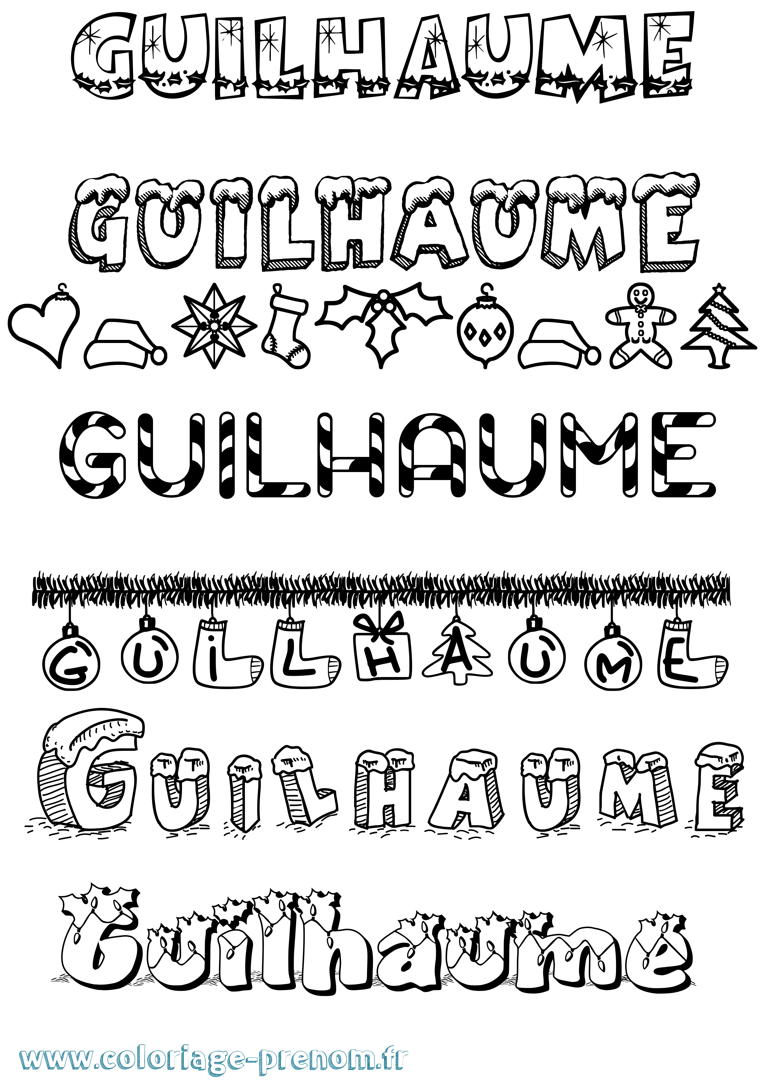 Coloriage Guilhaume Noël Coloriage prénom Guilhaume Noël