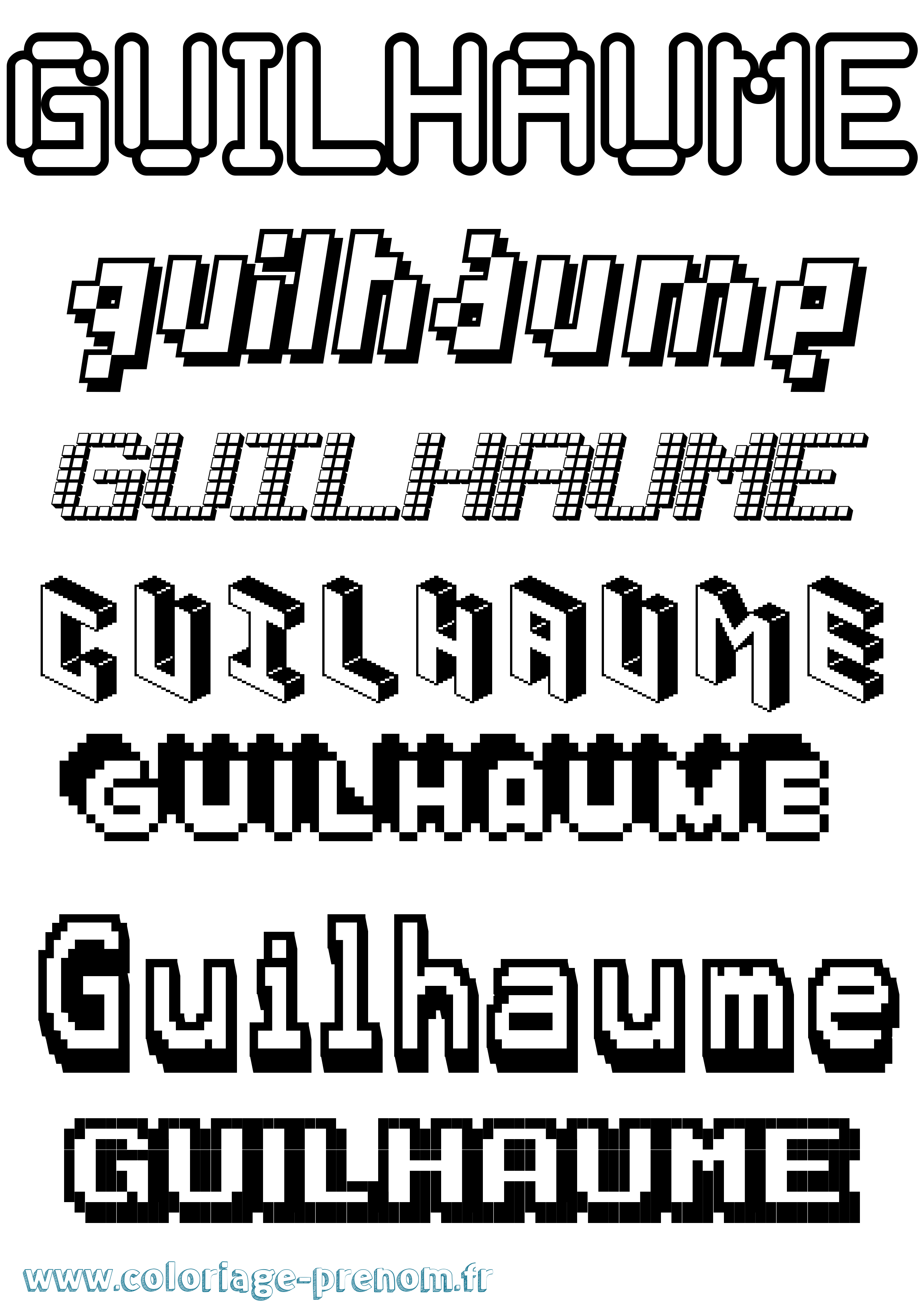 Coloriage Guilhaume Pixel Coloriage prénom Guilhaume Pixel