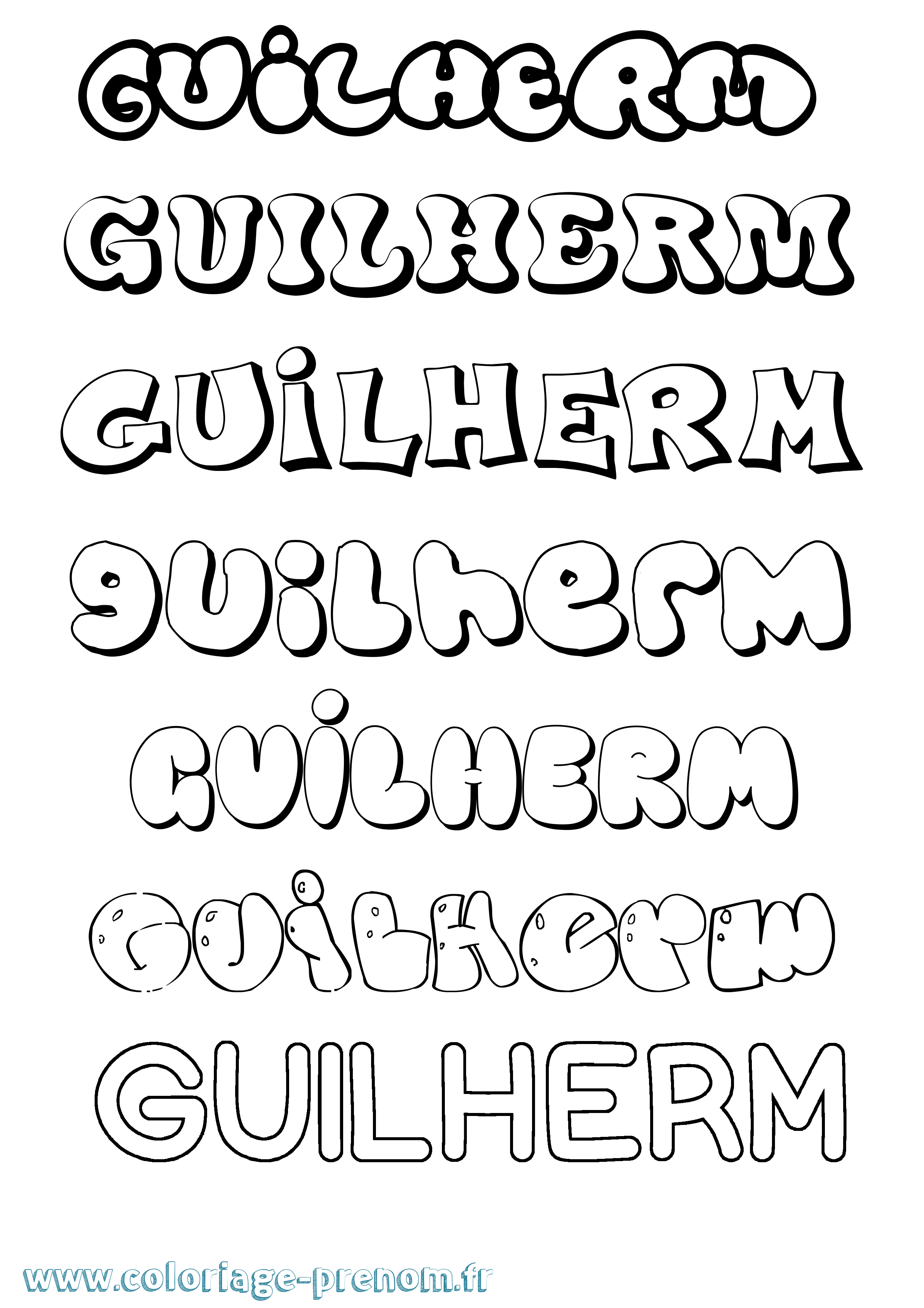 Coloriage Guilherm Bubble Coloriage prénom Guilherm Bubble