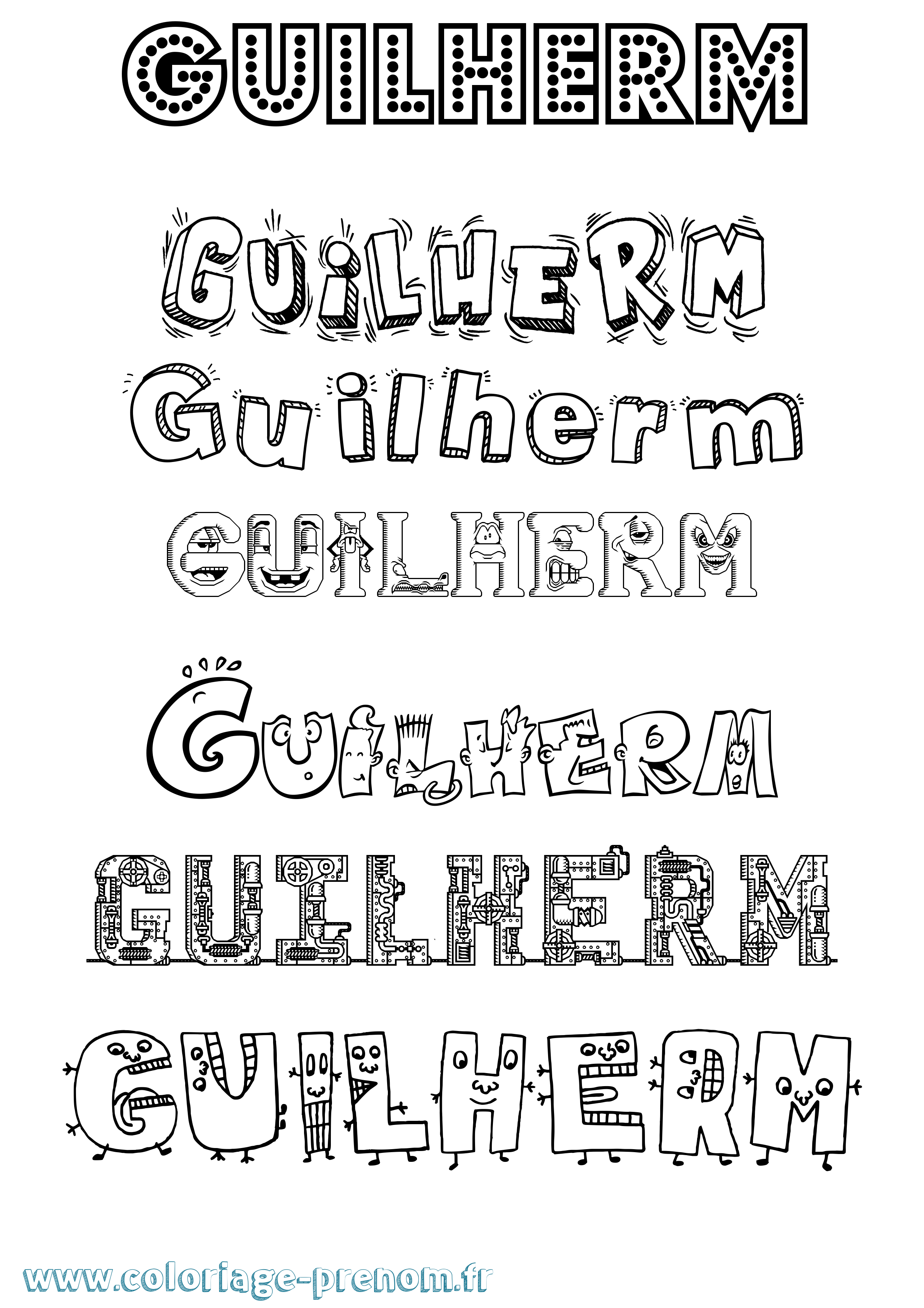 Coloriage Guilherm Fun Coloriage prénom Guilherm Fun