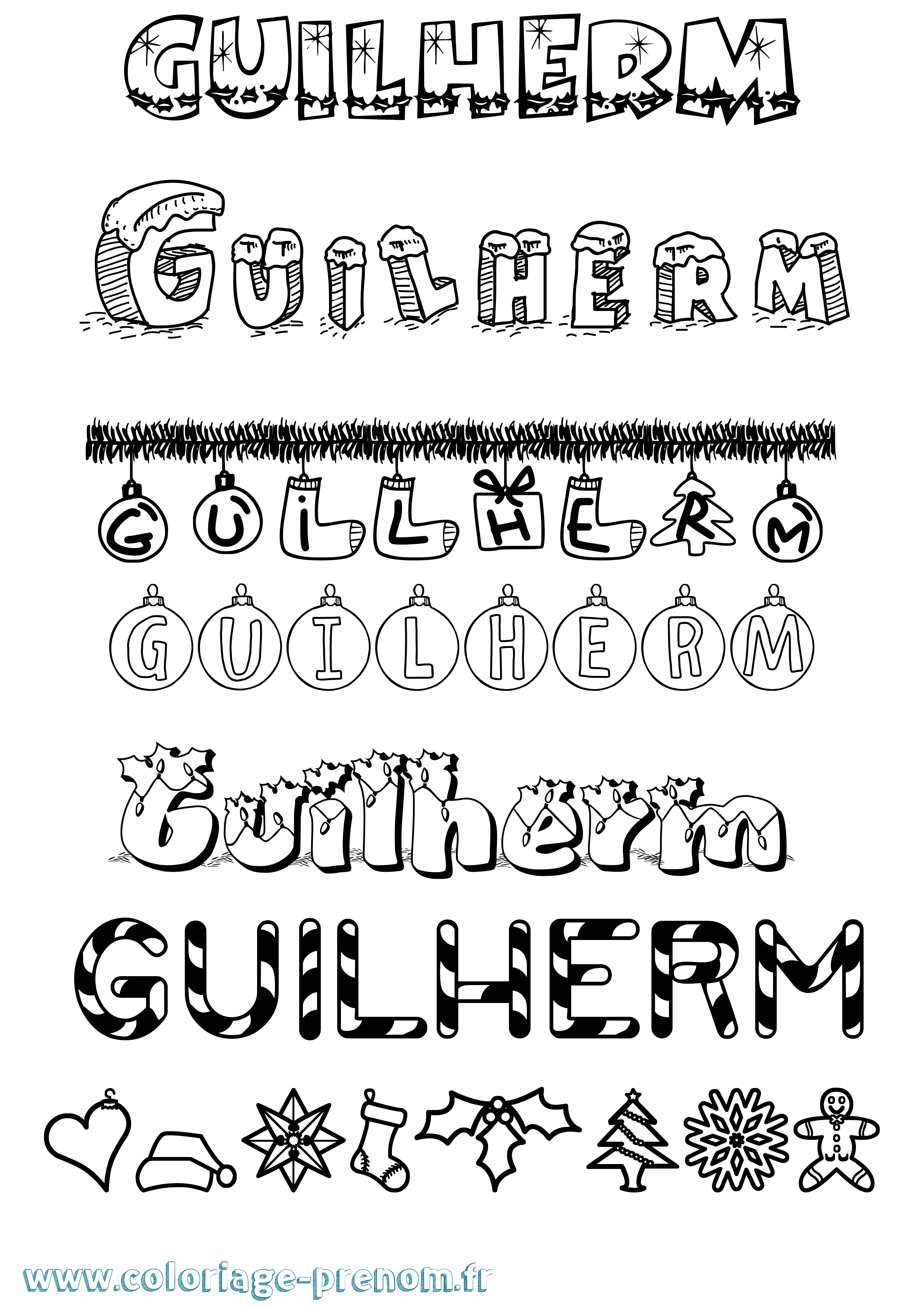 Coloriage Guilherm Noël Coloriage prénom Guilherm Noël