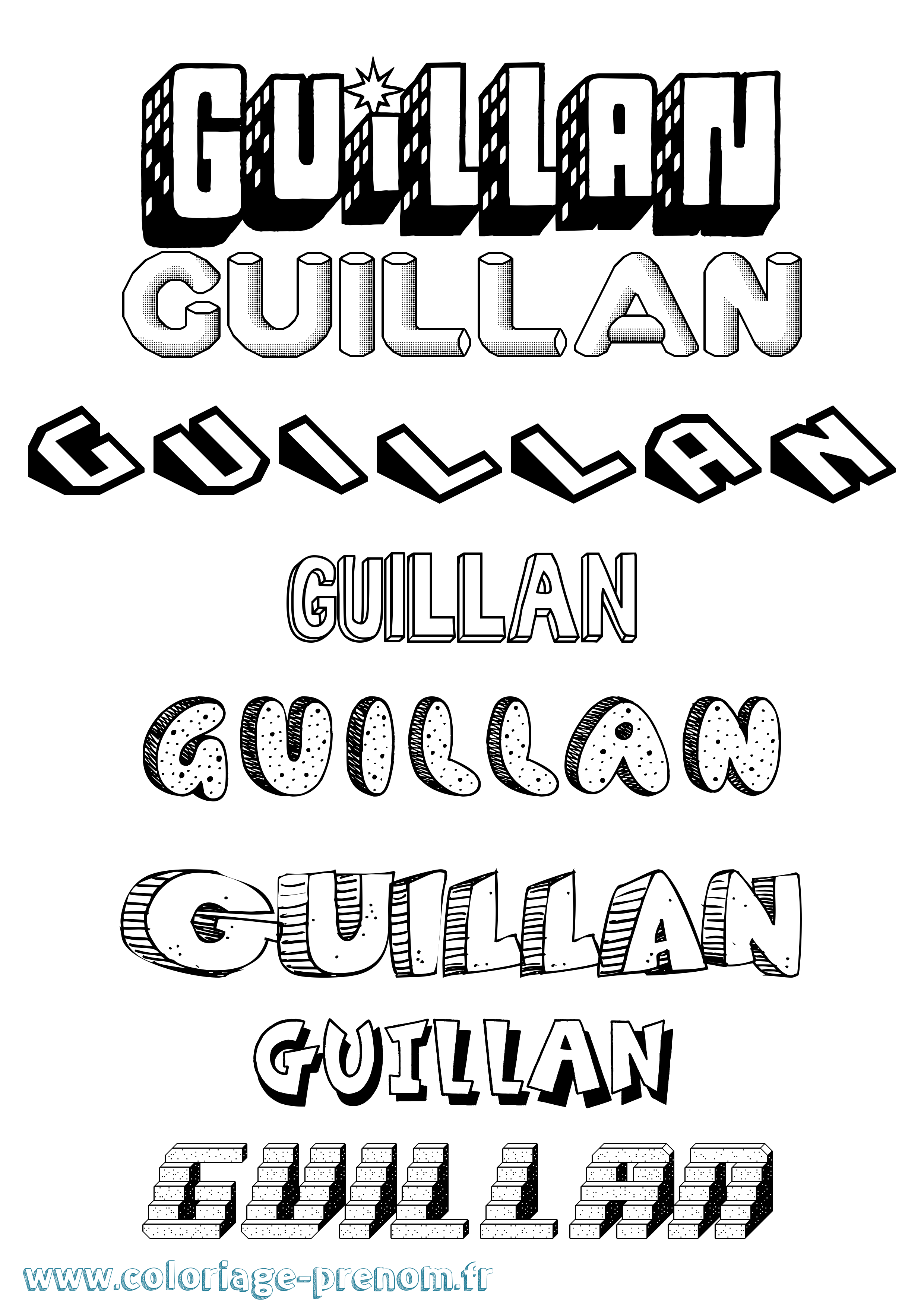 Coloriage Guillan Effet 3D Coloriage prénom Guillan Effet 3D