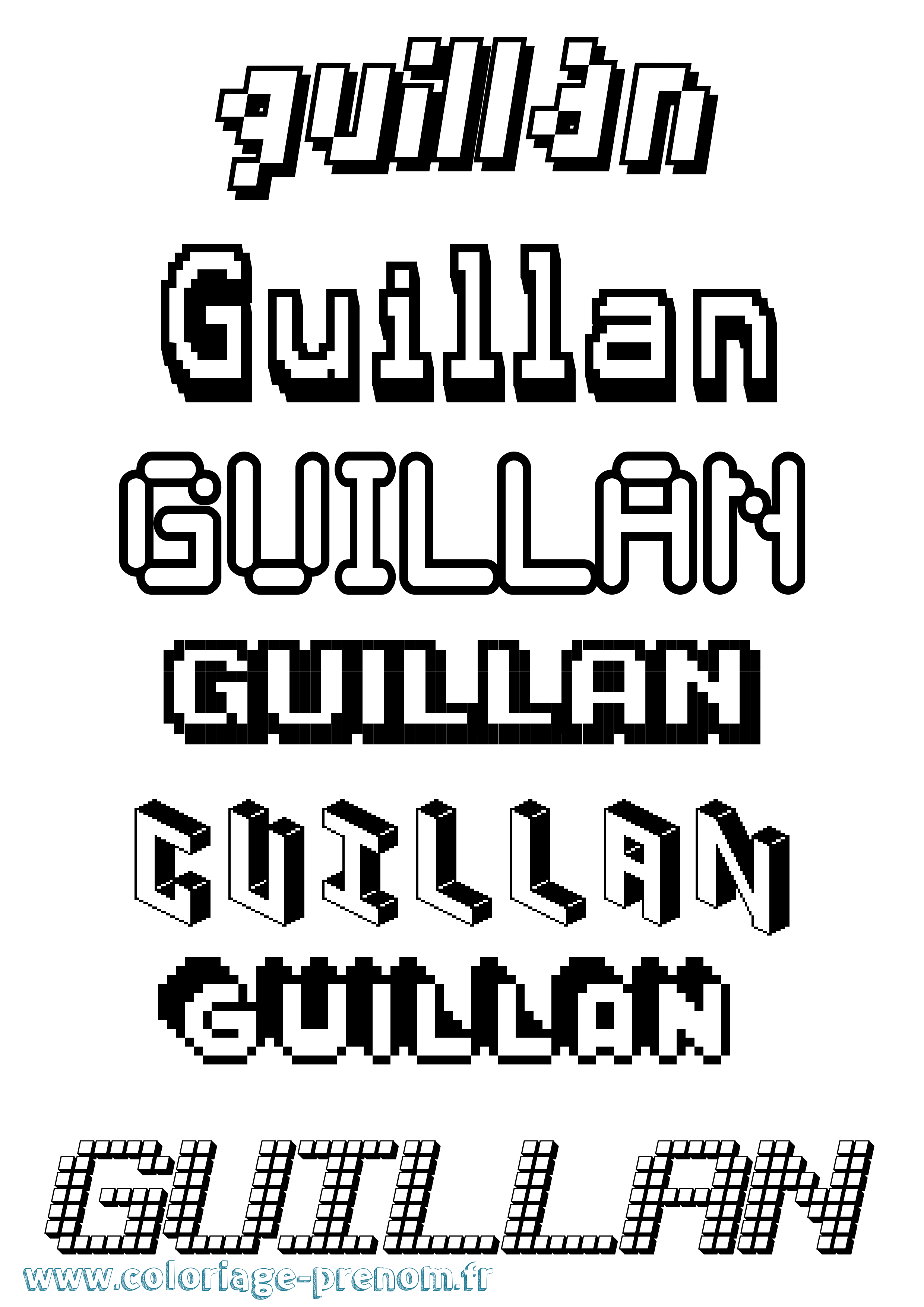Coloriage Guillan Pixel Coloriage prénom Guillan Pixel