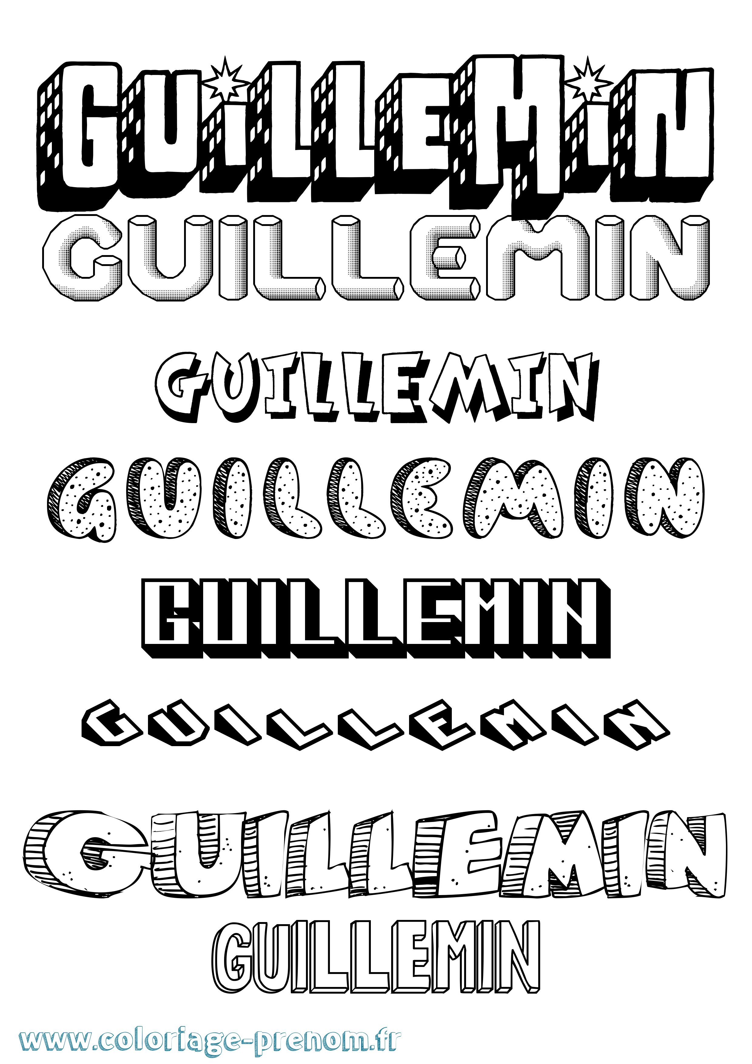 Coloriage Guillemin Effet 3D Coloriage prénom Guillemin Effet 3D