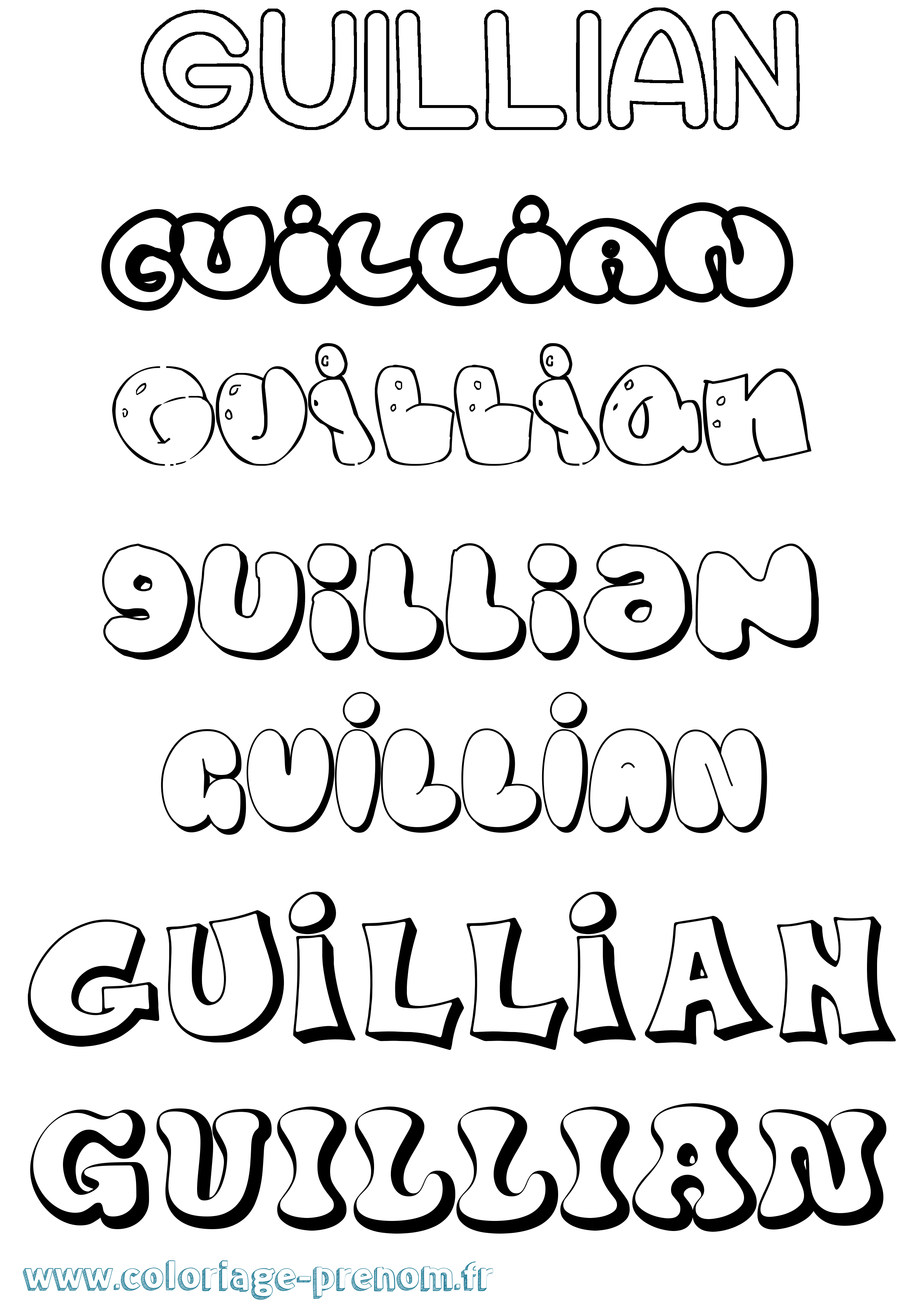 Coloriage Guillian Bubble Coloriage prénom Guillian Bubble